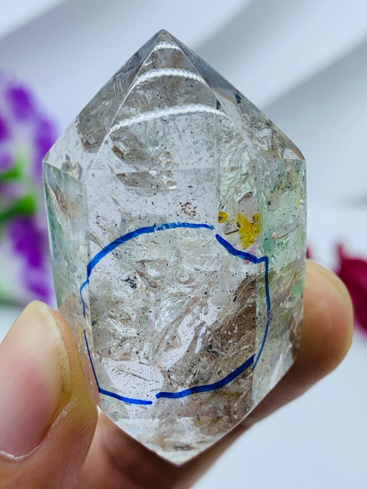 TOP 52MM Herkimer Diamond Enhydro Crystal healing&big moving water droplets 44g