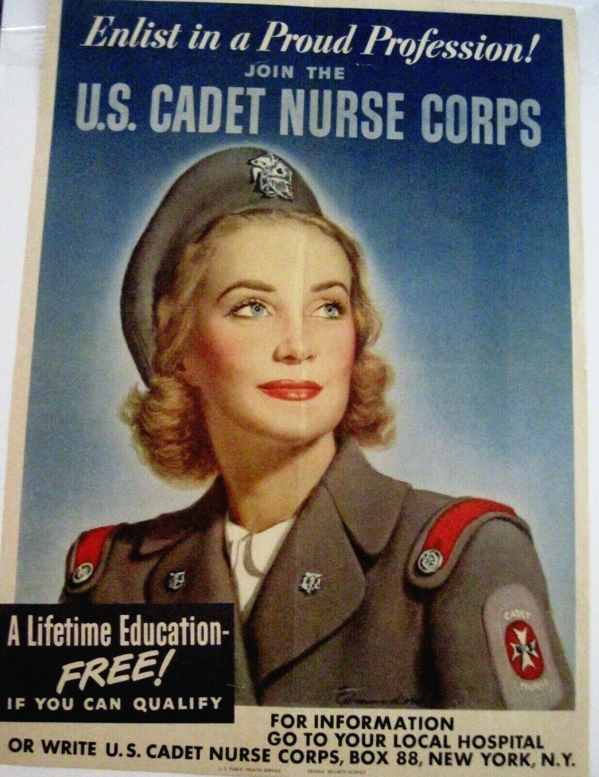 1943 U.S. CADET NURSE CORPS WWII Patriotic Poster by \