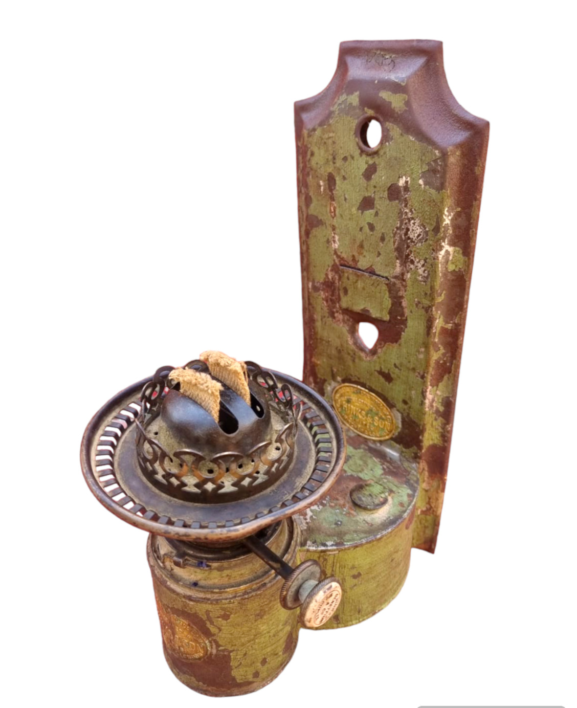 Vintage Old Antique Iron & Brass J.Hinks Double Flame Kerosene Oil Lamp LONDON