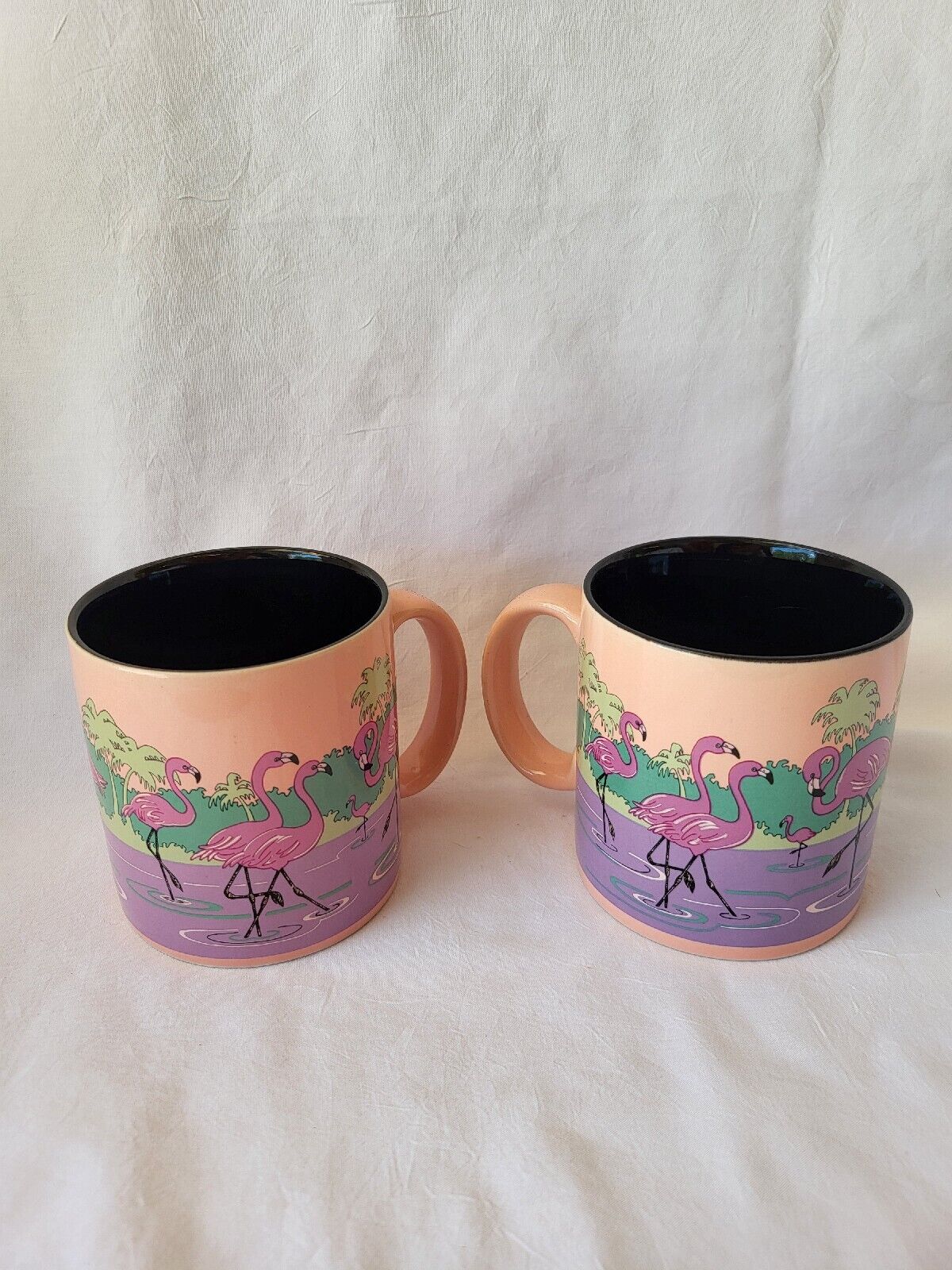 2 Vintage Flamingo Coffee Mug Retro Vintage Trailer Cup Russ Berrie & Co Inc. 