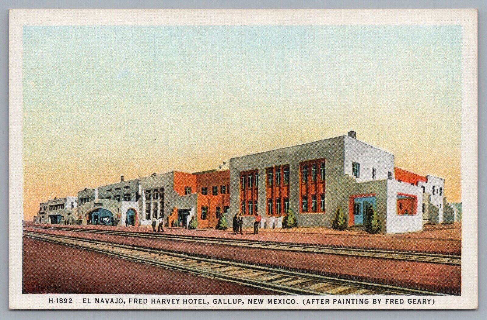 El Navajo Fred Harvey Hotel - Gallup New Mexico Fred Geary Painting Postcard
