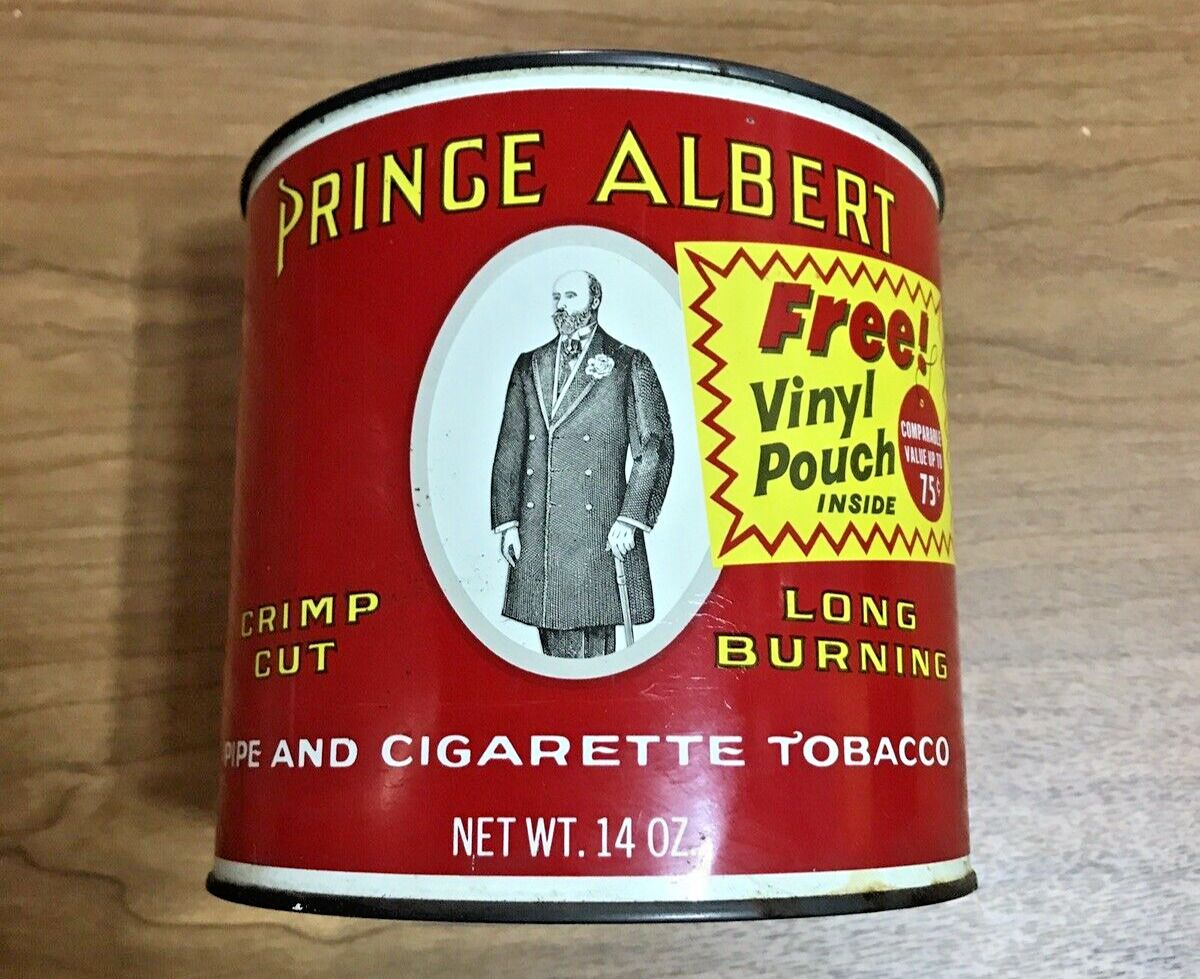 Old Antique Prince Albert Vintage Pipe & Cigarette Tobacco Round 14 OZ. Tin Can 