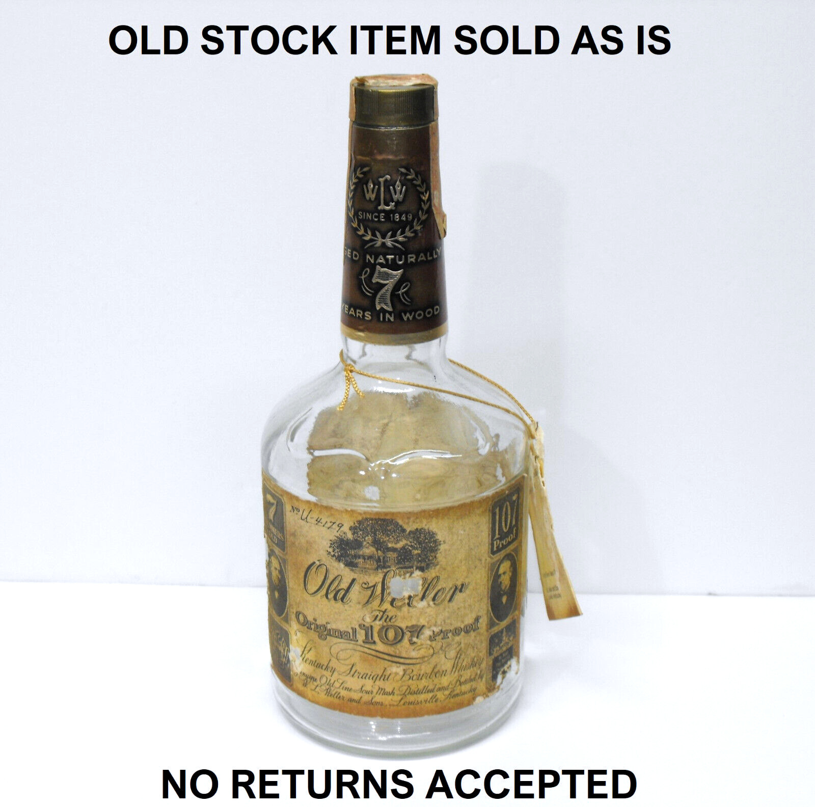 1970s 70s W L Weller Old Waller Orginal 107 Proof 750ml Empty Bourbon Bottle