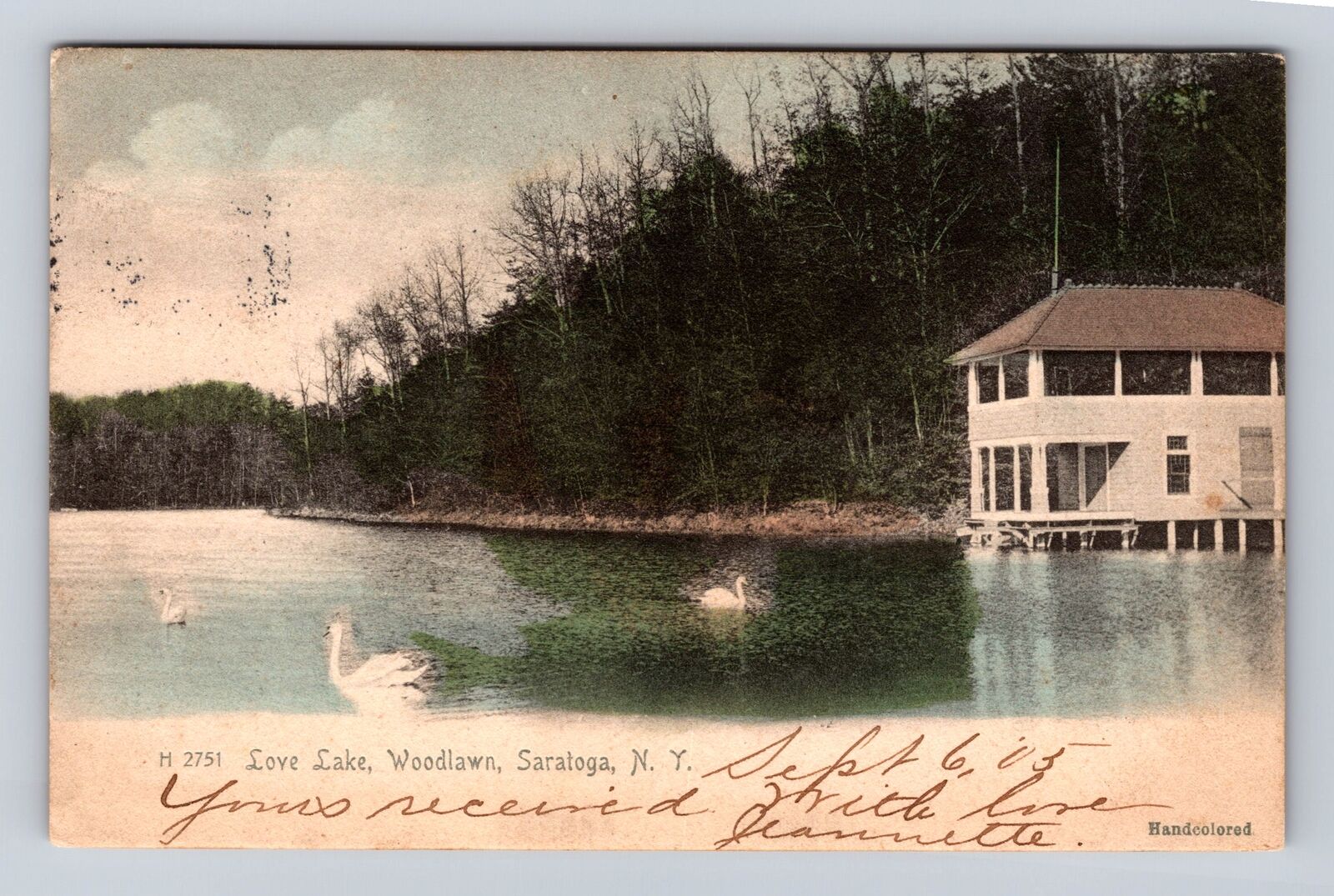 Saratoga NY-New York, Woodlawn, Love Lake, Antique Vintage c1905 Postcard