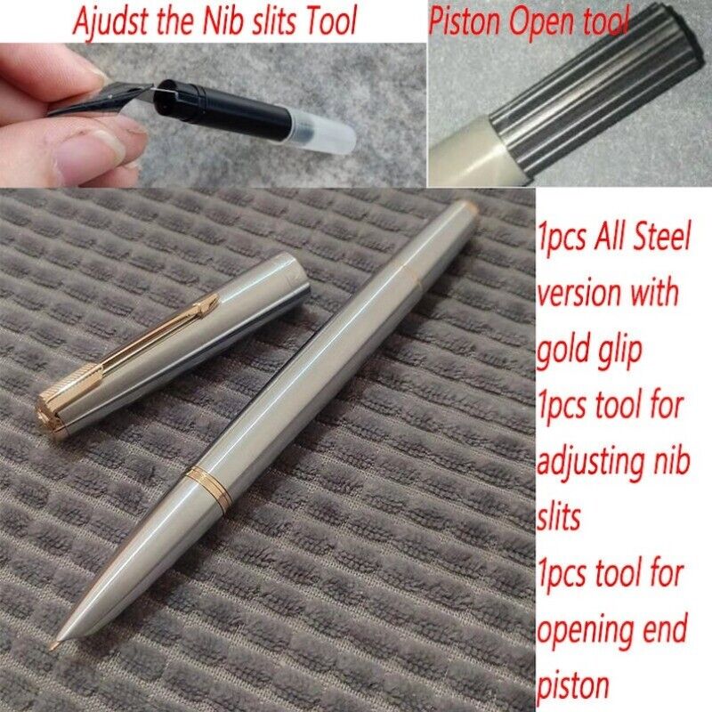 601 All Steel Vacuumatic Fountain Pen Golden Clip F/Bobby little bent Nib