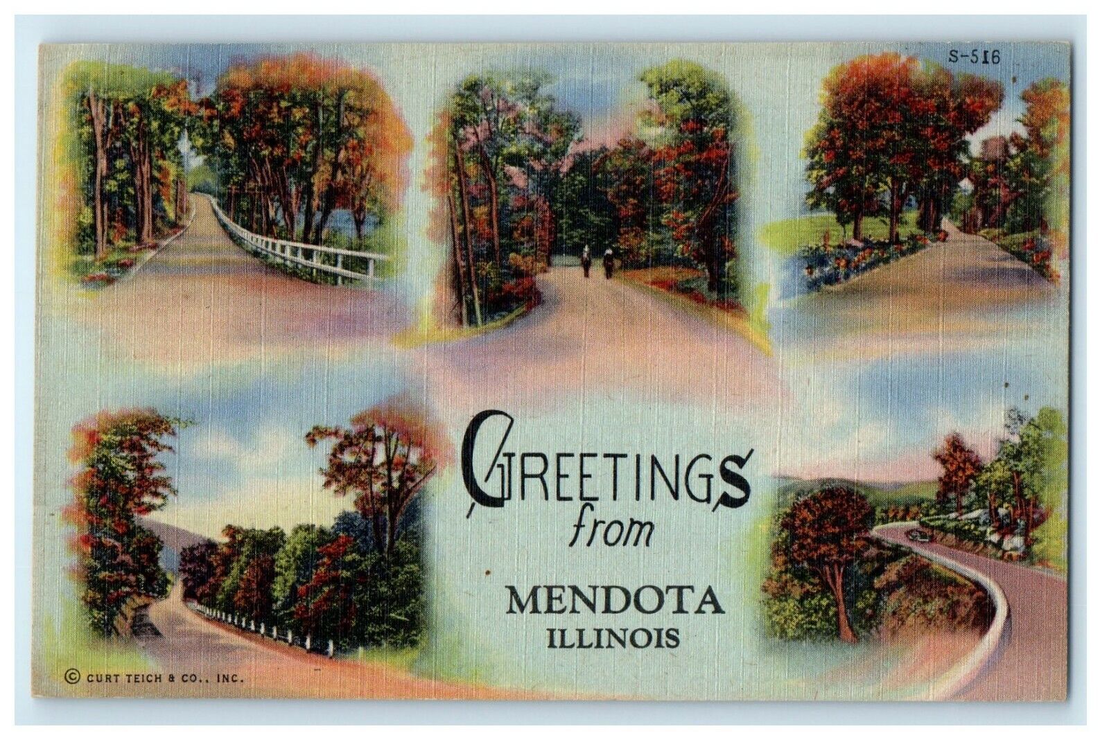 c1940\'s Greetings From Mendota Illinois IL, Road Multiview Vintage Postcard