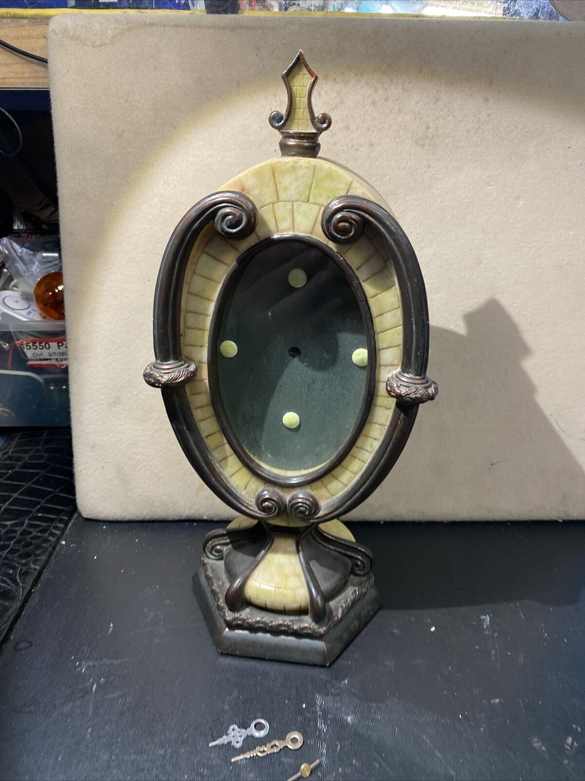 Vintage Tabletop Marble & Brass Clock Housing Only No Clock Oval Shaped 12” Tall