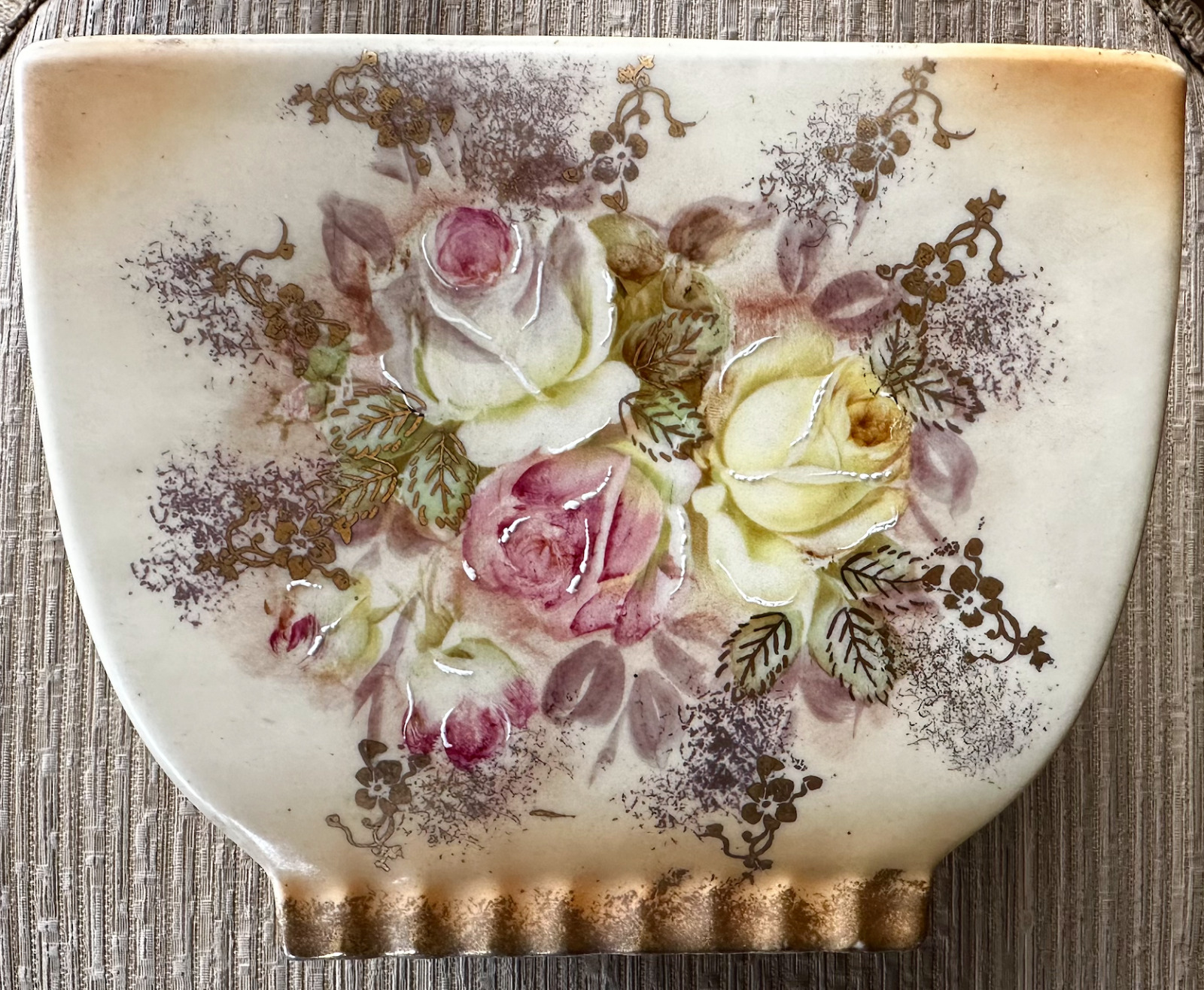 Opulent HAND PAINTED ANTIQUE VASE Floral Porcelain Design Colored Roses Rose VTG
