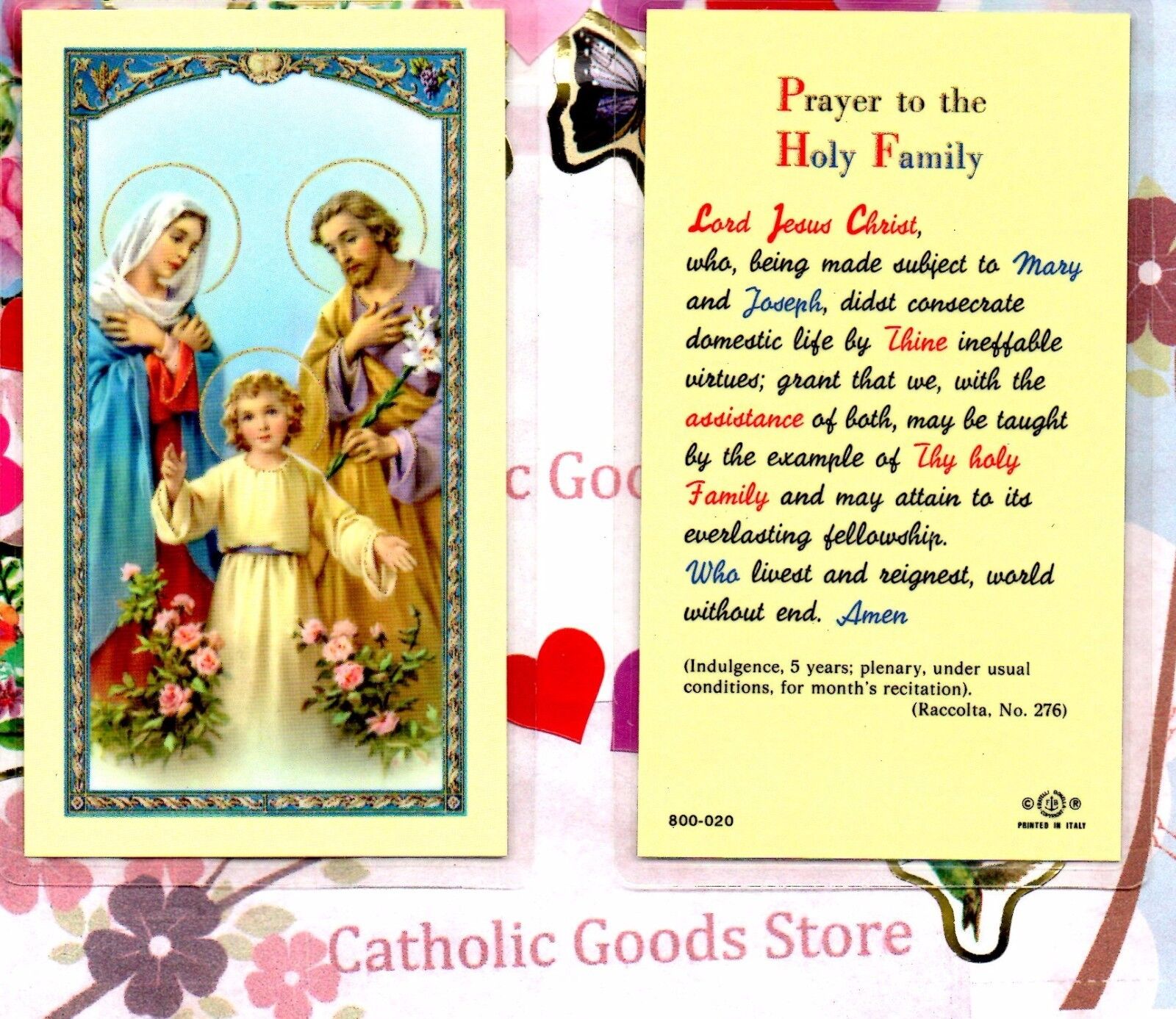 The Holy Family with Prayer to the Holy Family - Laminated Holy Card
