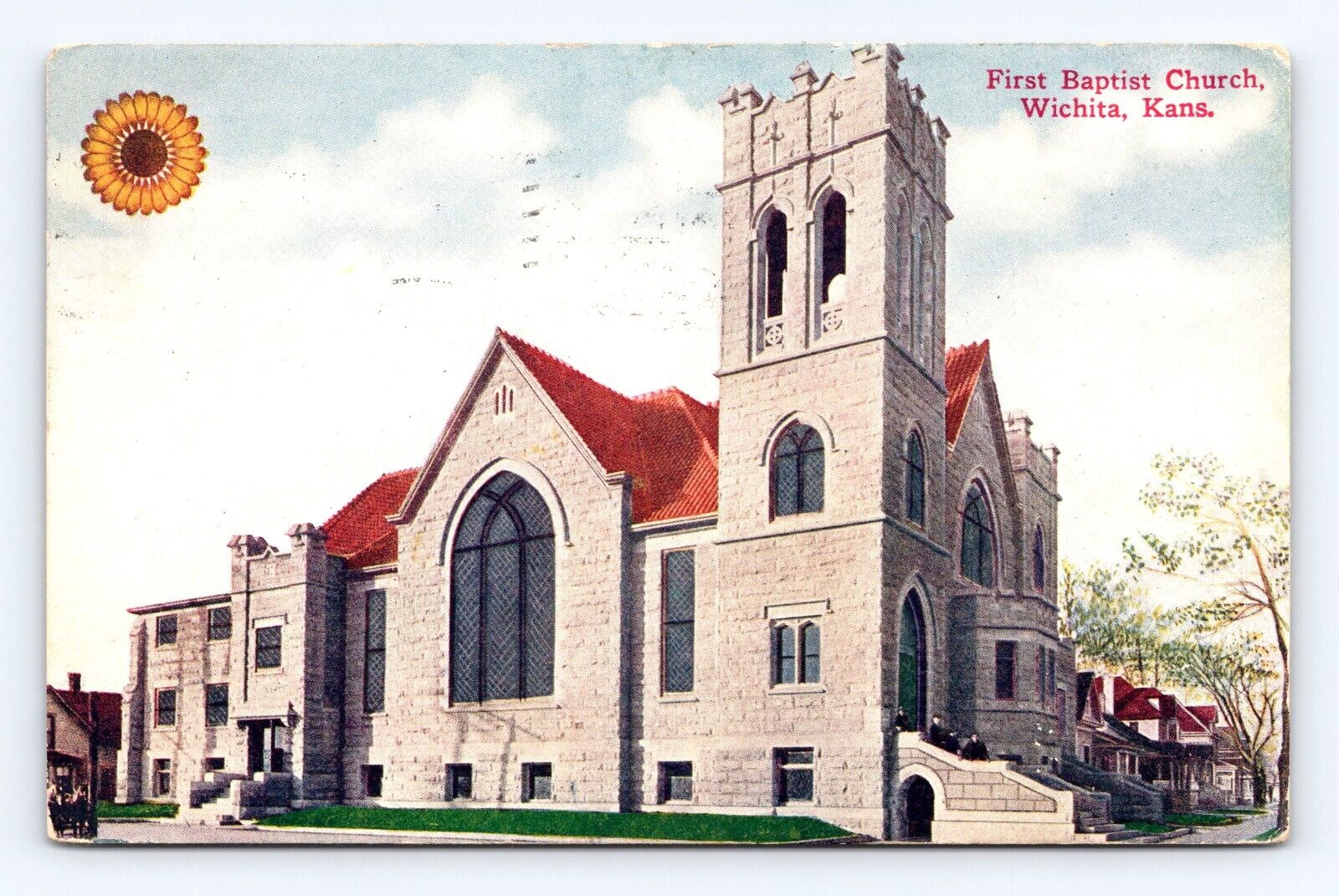 Old Postcard First Baptist Church Wichita Kansas 1912 Cancel Vintage