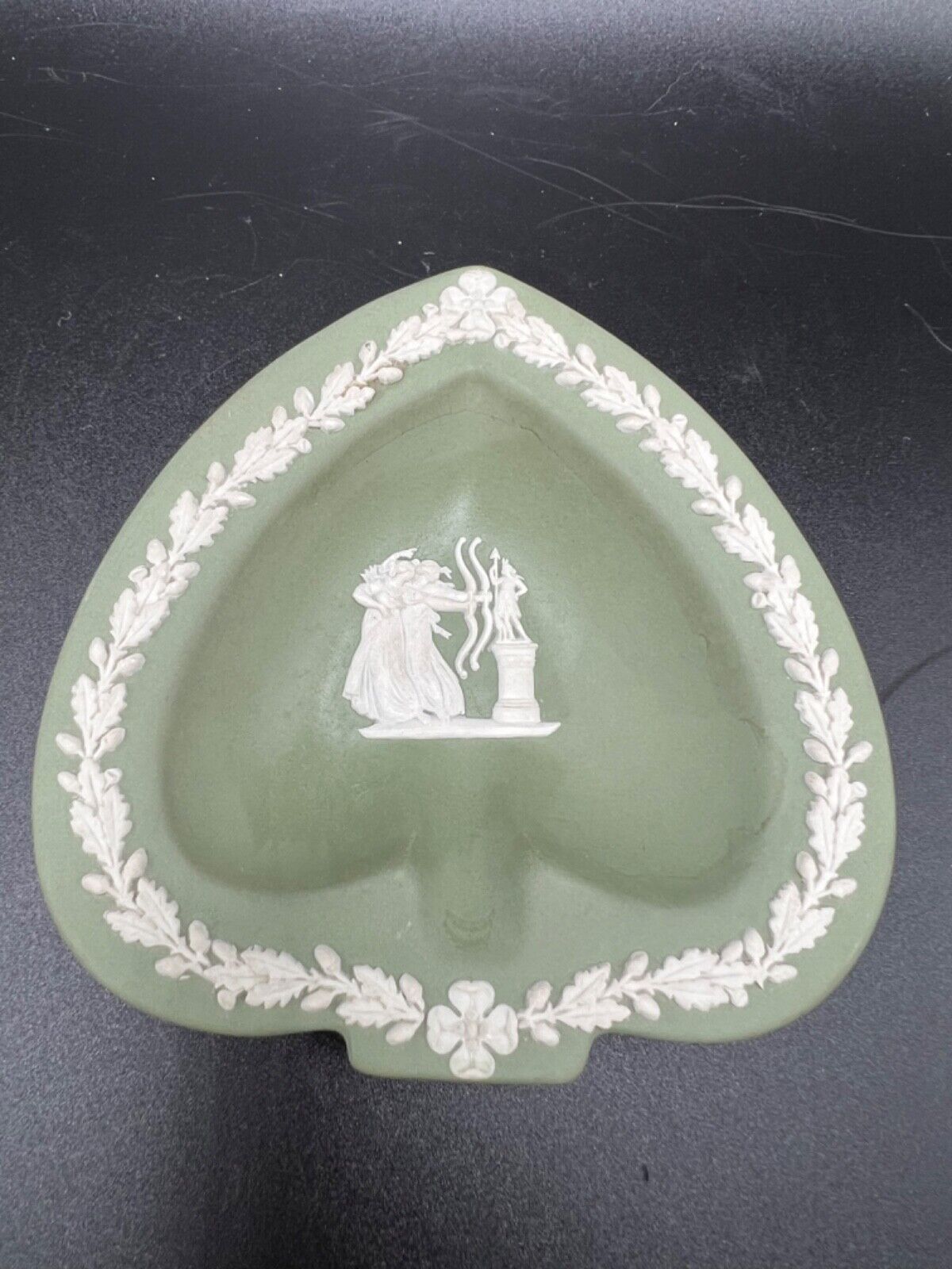 Vintage Wedgwood Green Jasperware Spade Shaped Dish Made In England