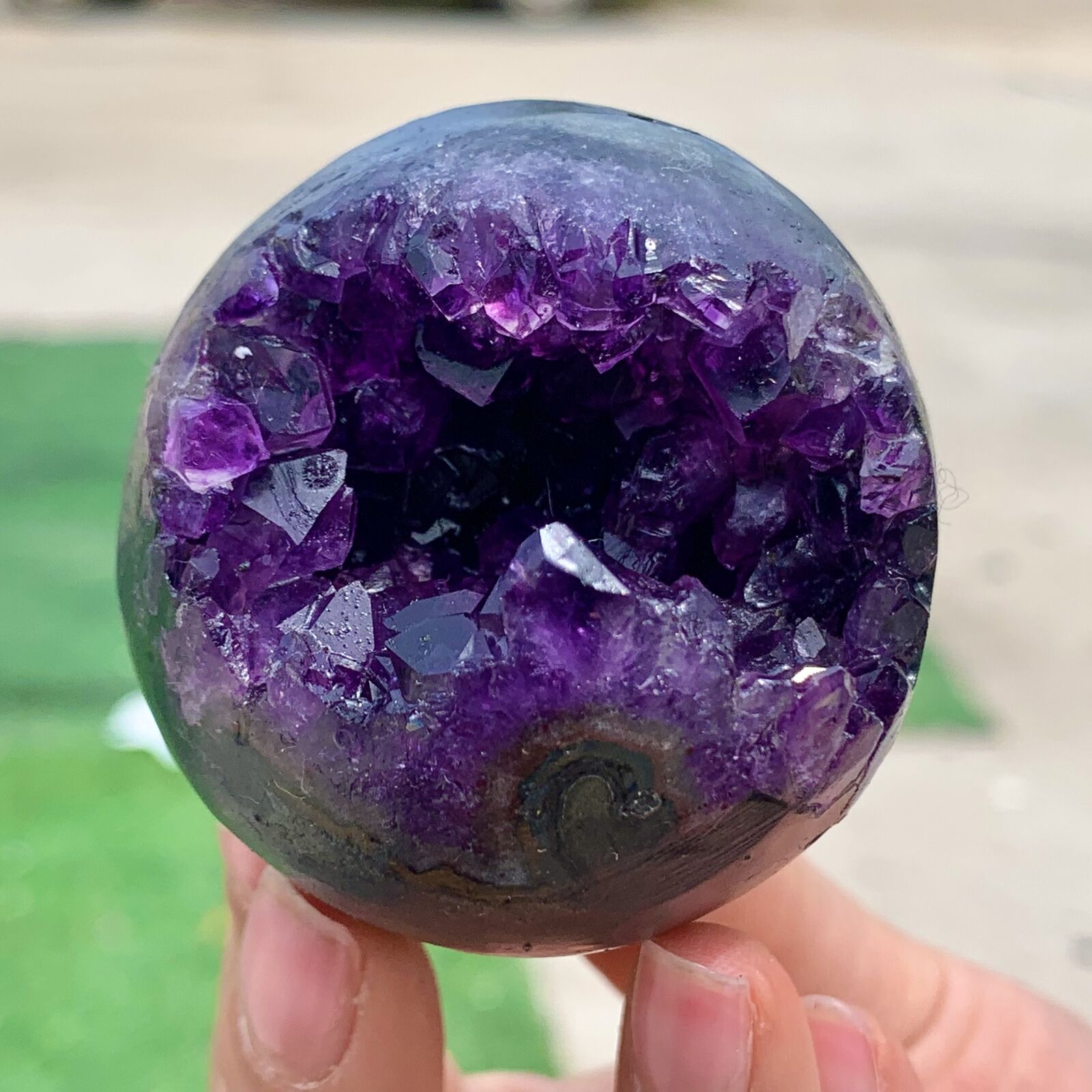 151 G Natural Uruguayan Amethyst Quartz crystal open smile sphere