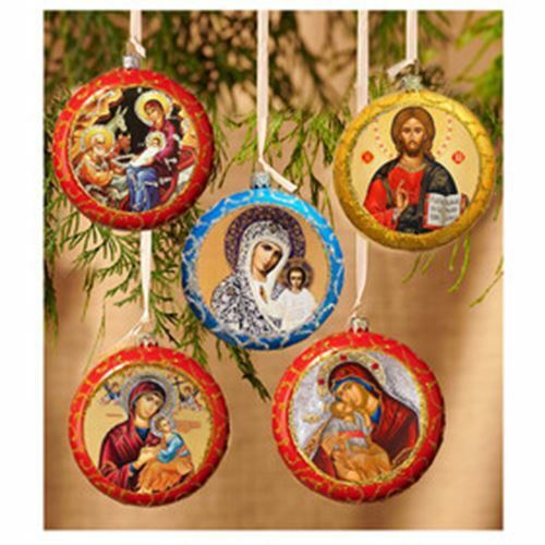 Set of 5 Christmas Ornaments Virgin Of Kazan, Virgin Of Passions  4 3/4 \
