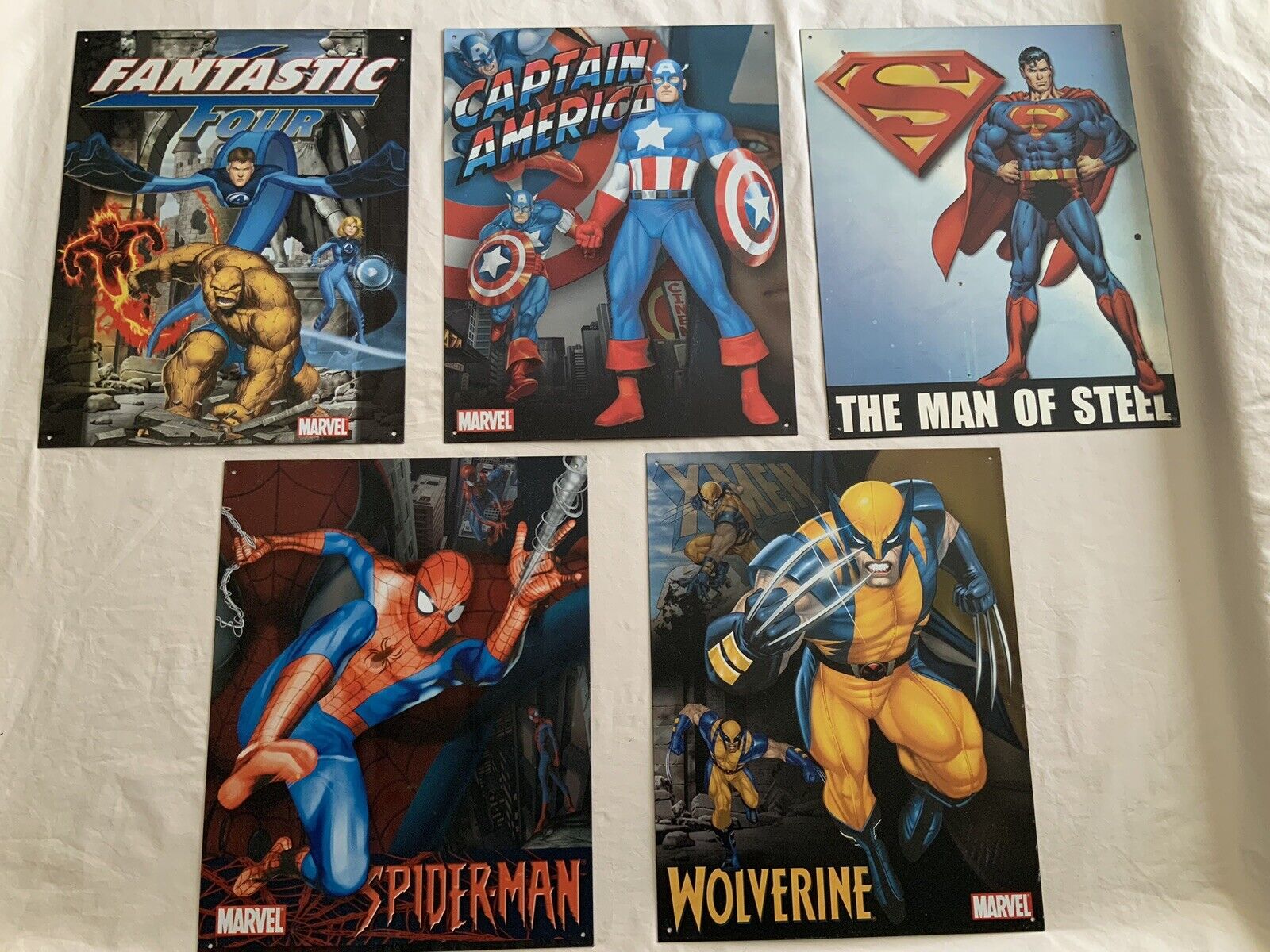 Marvel + DC Comic Heroes  - 5 Vintage Looks Metal Signs 16” X 12.5”