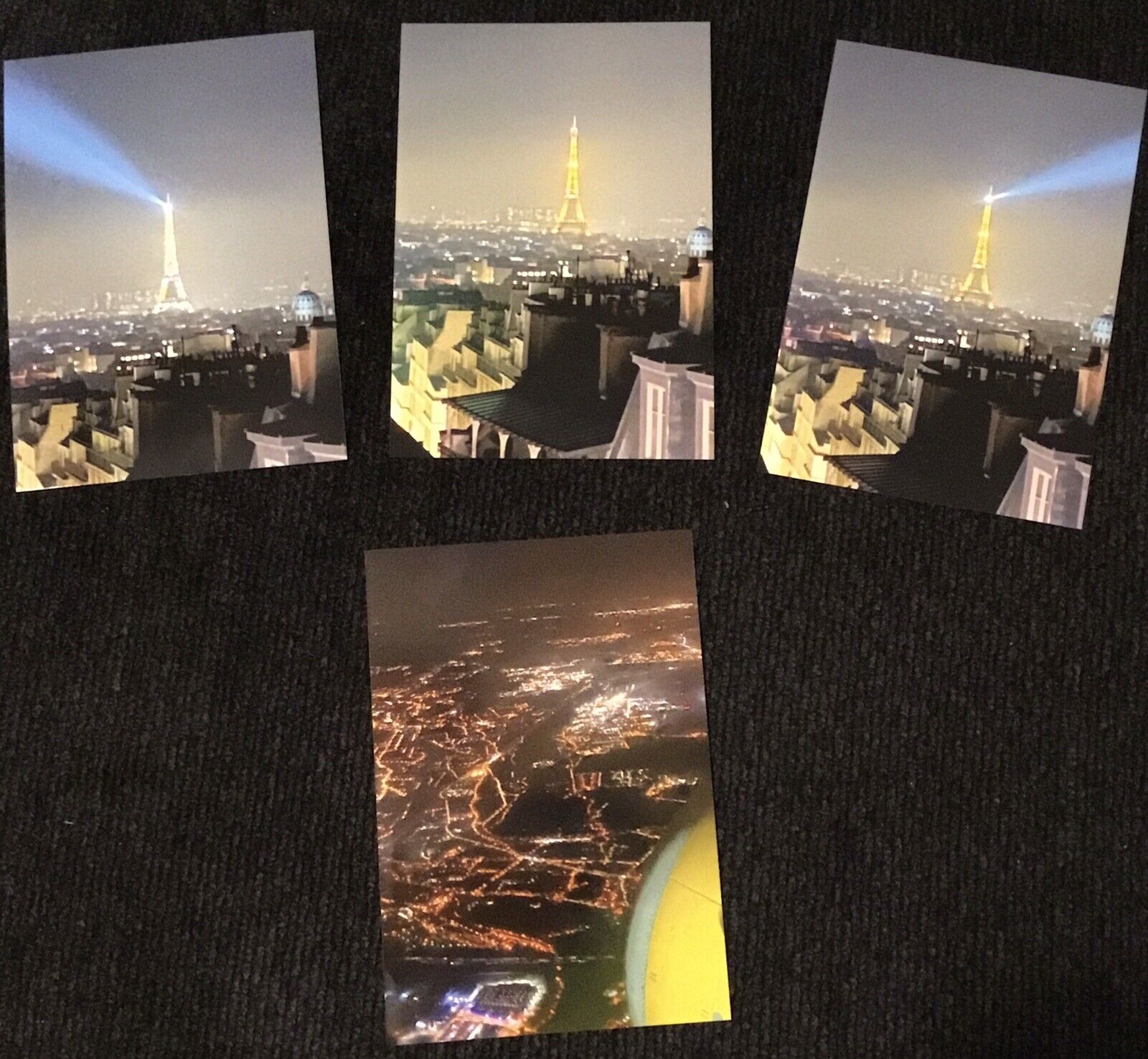 EIFFEL TOWER PARIS FRANCE EVENING PHOTOS LIGHT SHOW CITY SPOTLIGHT LOT OF 4 NICE