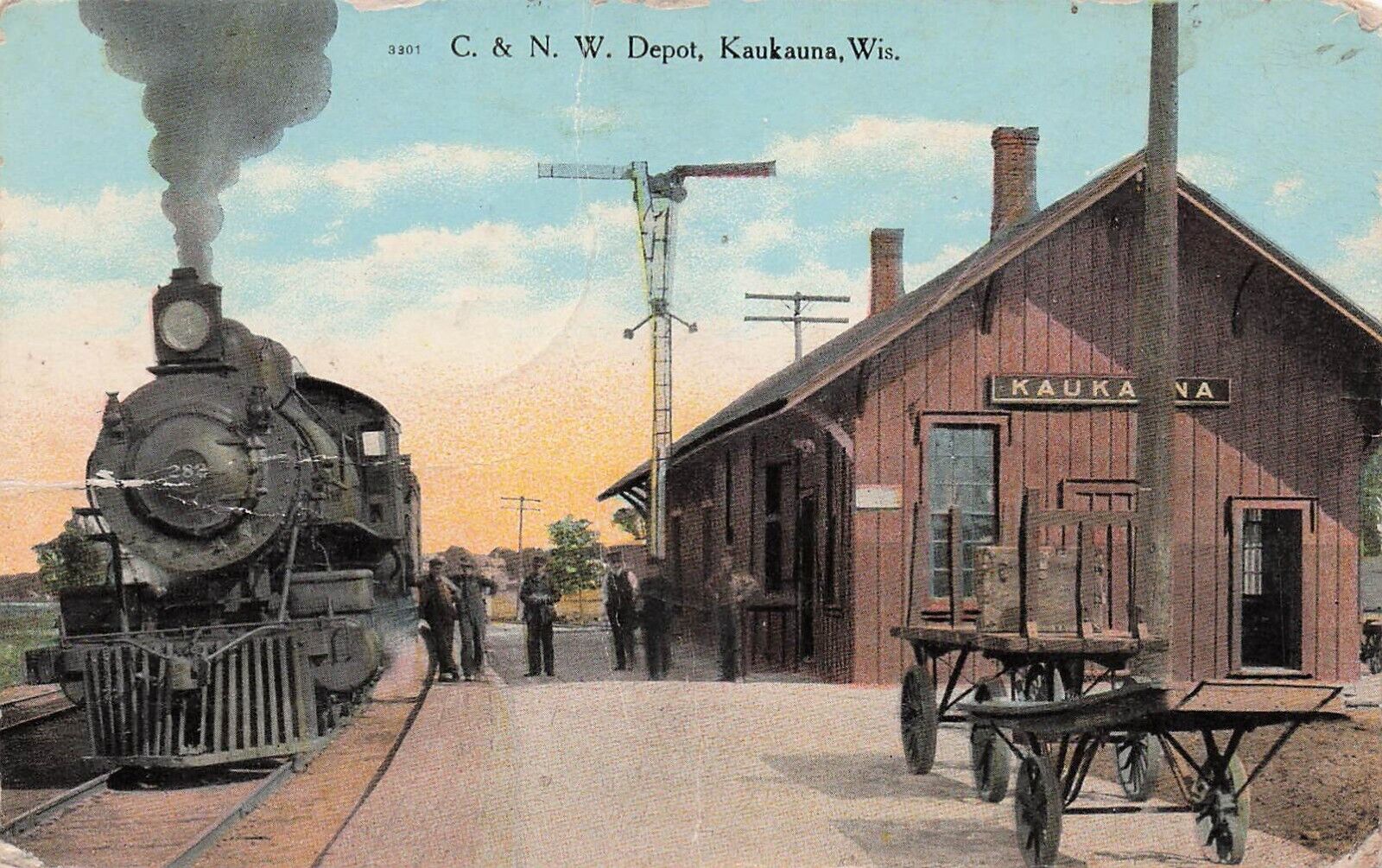 Kaukauna WI Wisconsin Train Railroad Station Depot c1912 Vtg Postcard E28