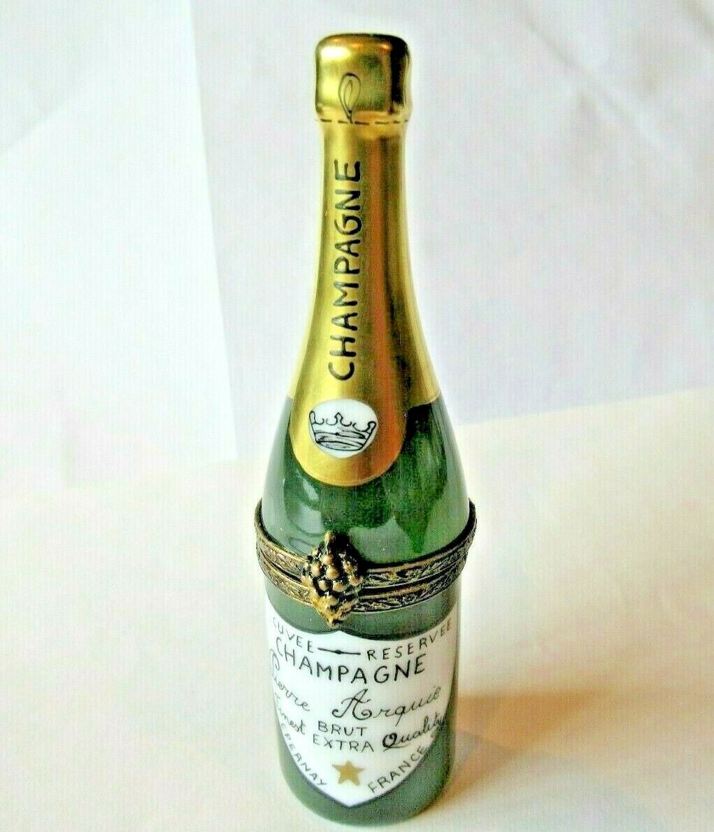 Peint Main Limoges Trinket - Champagne Bottle by Pierre Arquie  