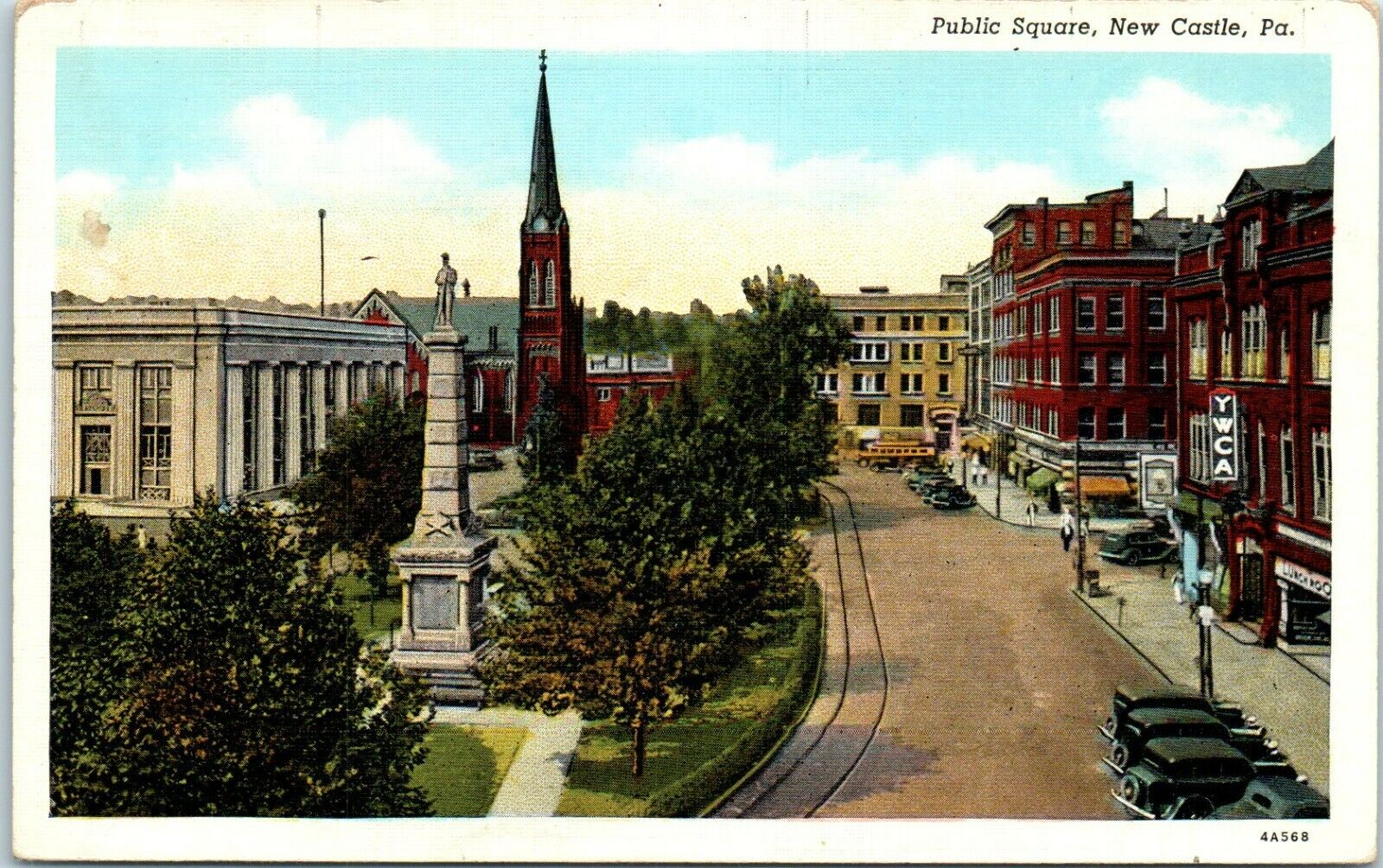 c1940s Linen Postcard New Castle PA Pennsylvania Public Square