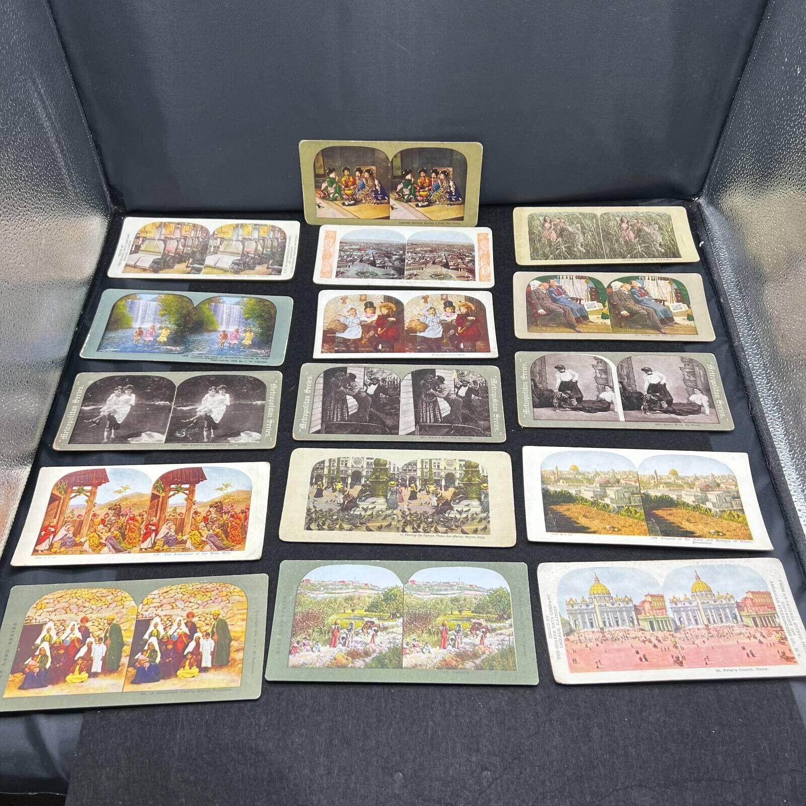 Vintage Stereoview Stereoscope Cards Lot Of 16 Metropolitan Series Travel Color
