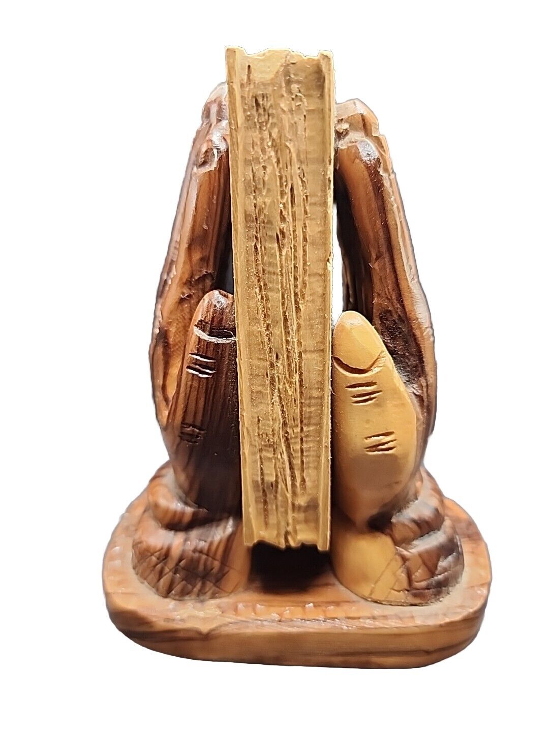 Carved Wood Praying Hands Holy Bible Religious Sculpture