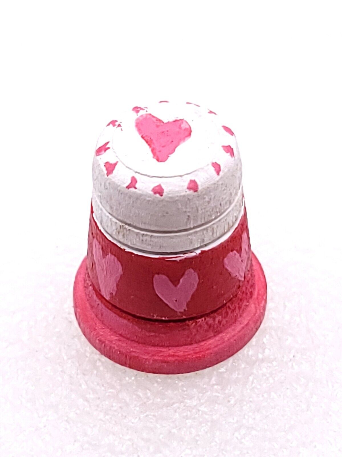 VTG Hand Painted Pink Red White Hearts Wooden wood Thimble