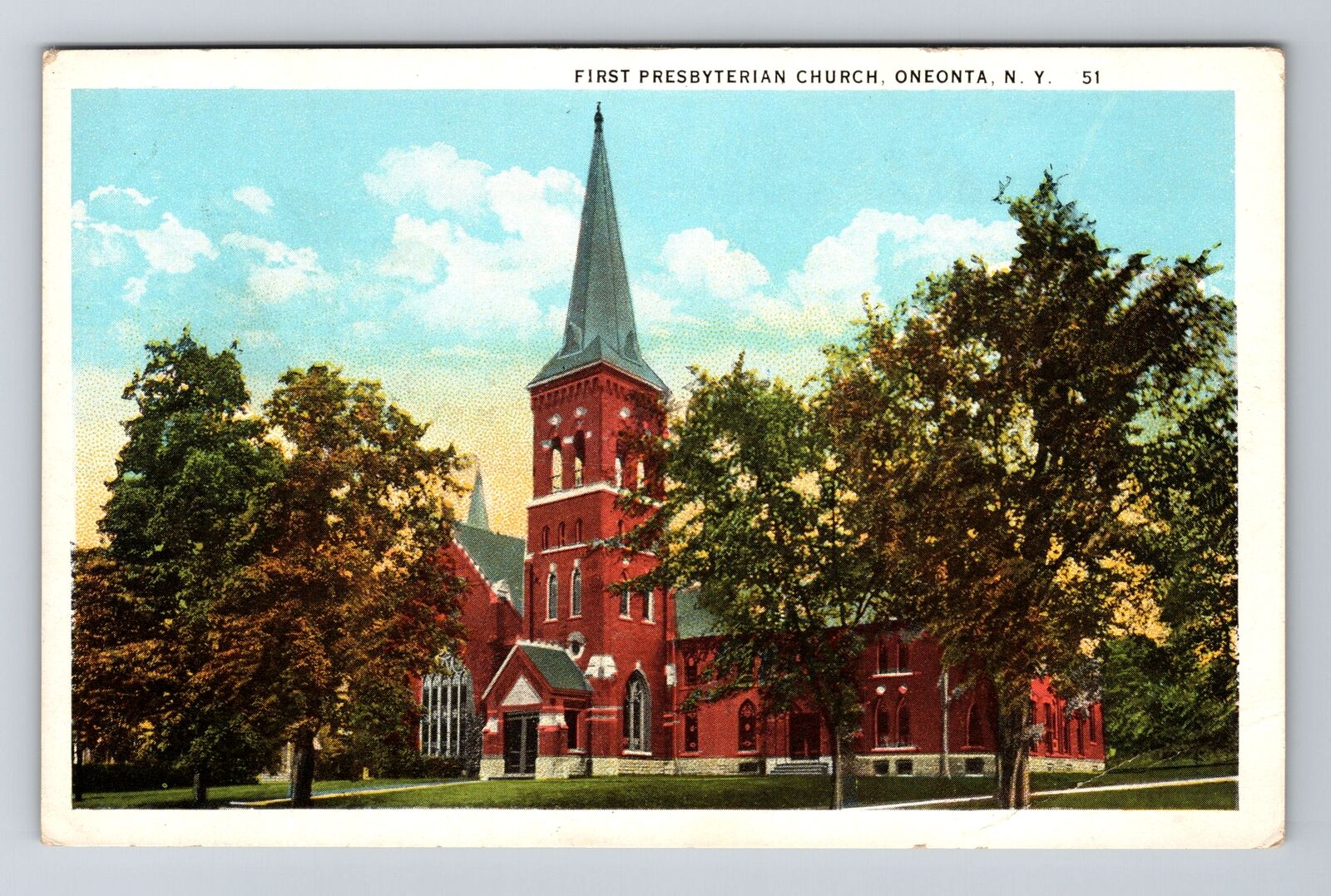 Oneonta NY-New York, First Presbyterian Church Vintage Souvenir Postcard
