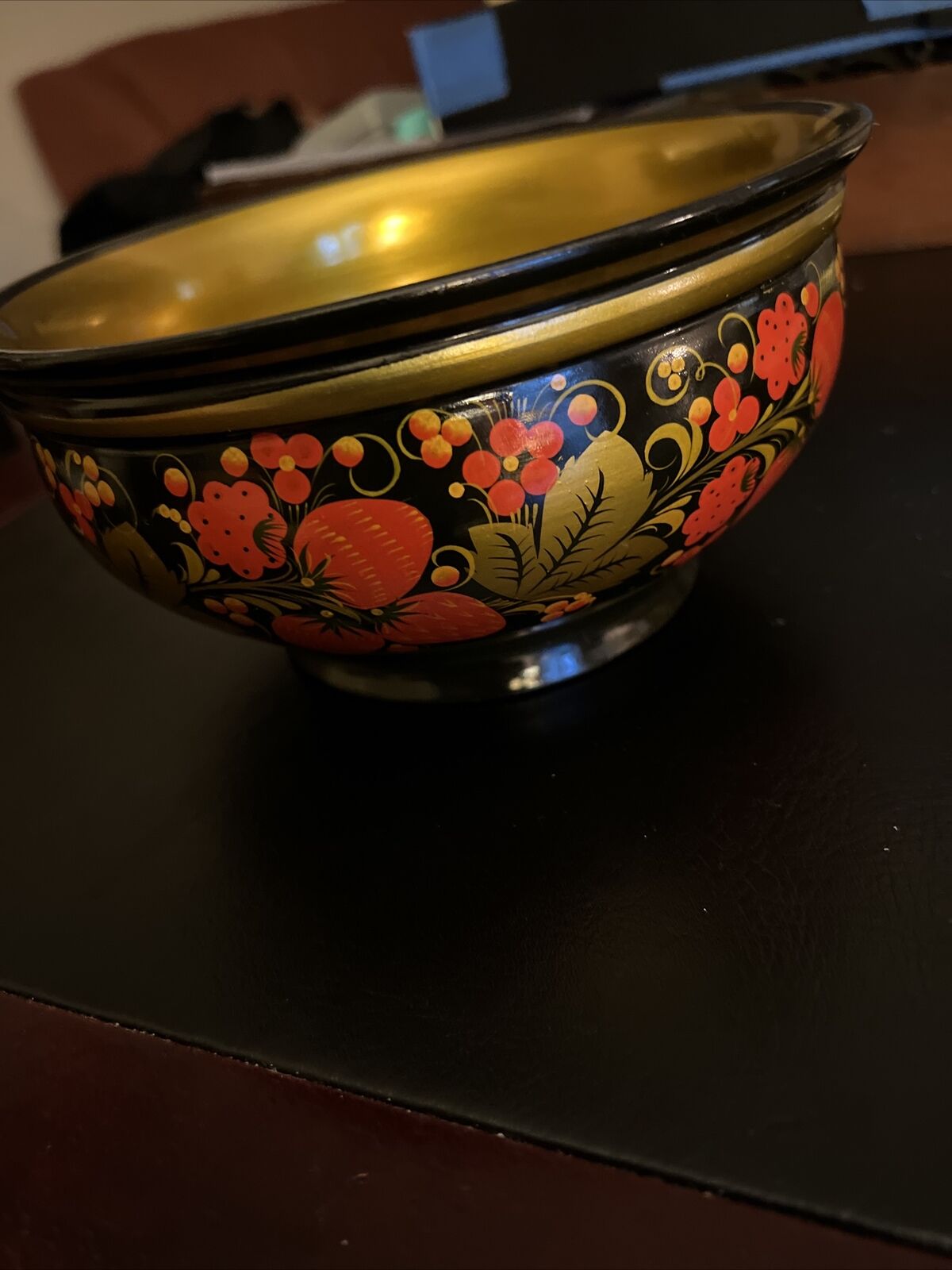 Stunning Estate Find Vintage Khokhloma Russian Lacquer Bowl Hand Painted