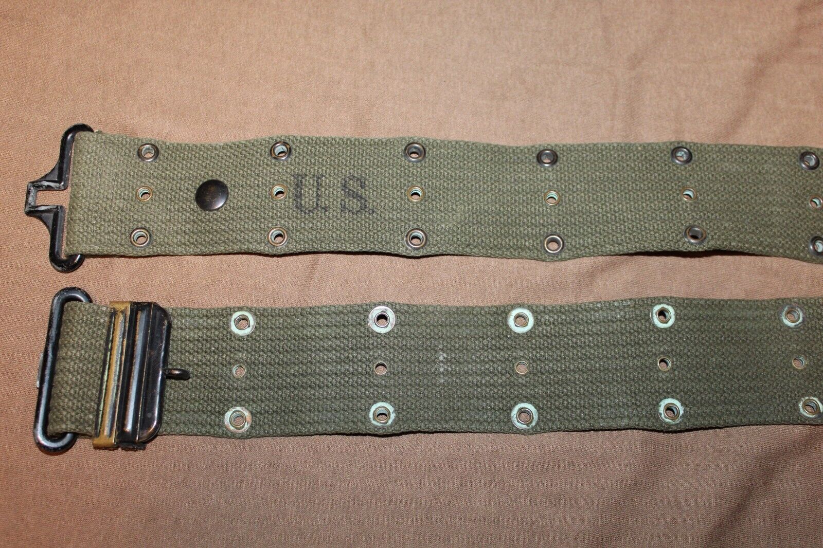 Original Early Vietnam War Era U.S. Army OD Web Gun Belt, U.S. Stamped, VG