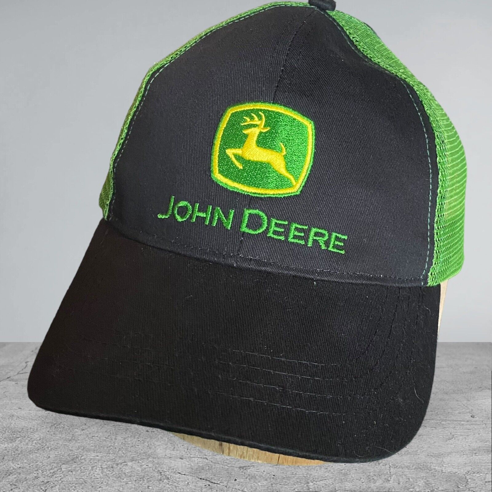 Vintage John Deere Hat Cap Adult Mesh Green Black JD Farmer Trucker Adjustable
