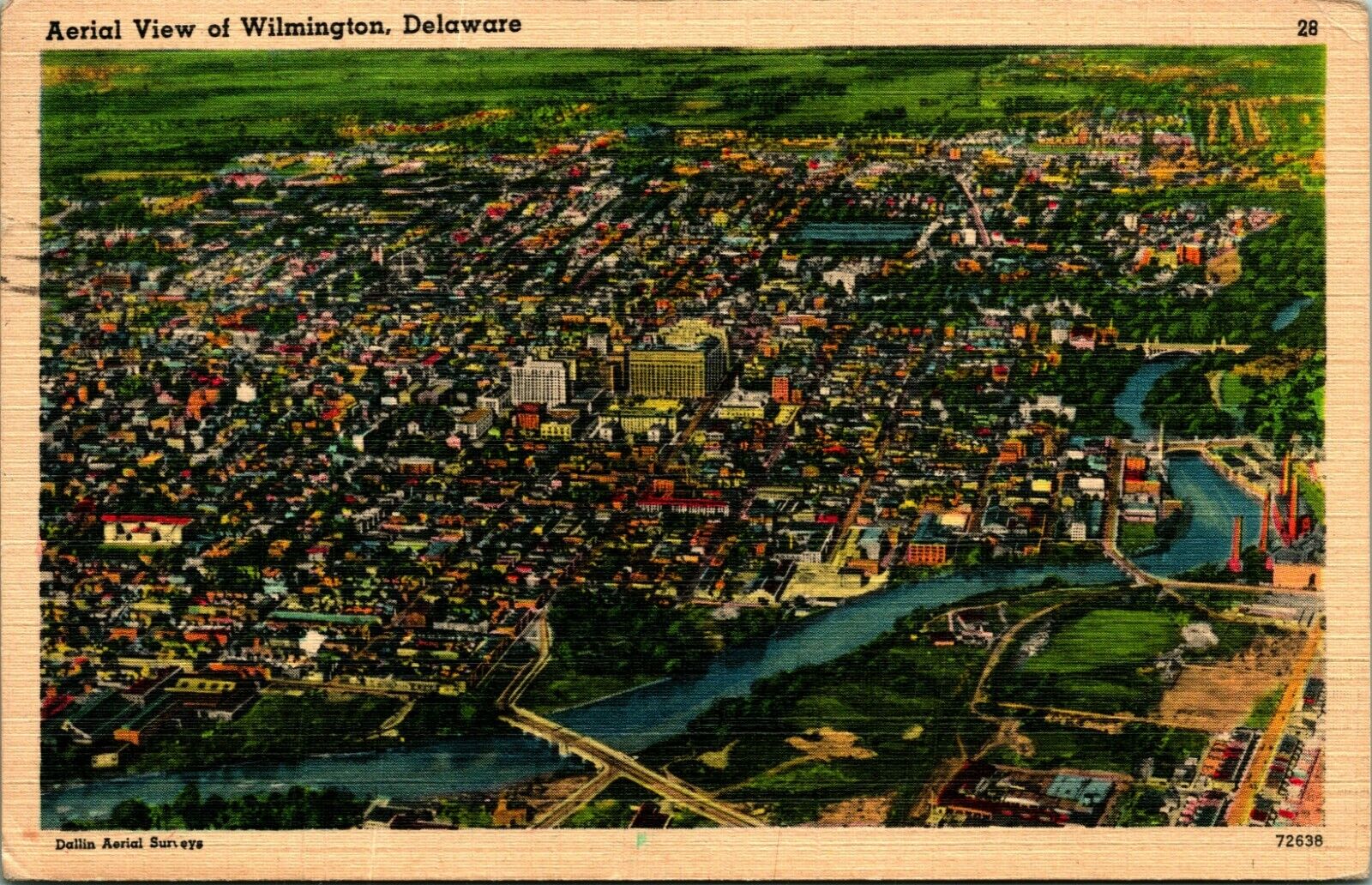 Aerial View Wilmington DE Delaware Linen Postcard A8