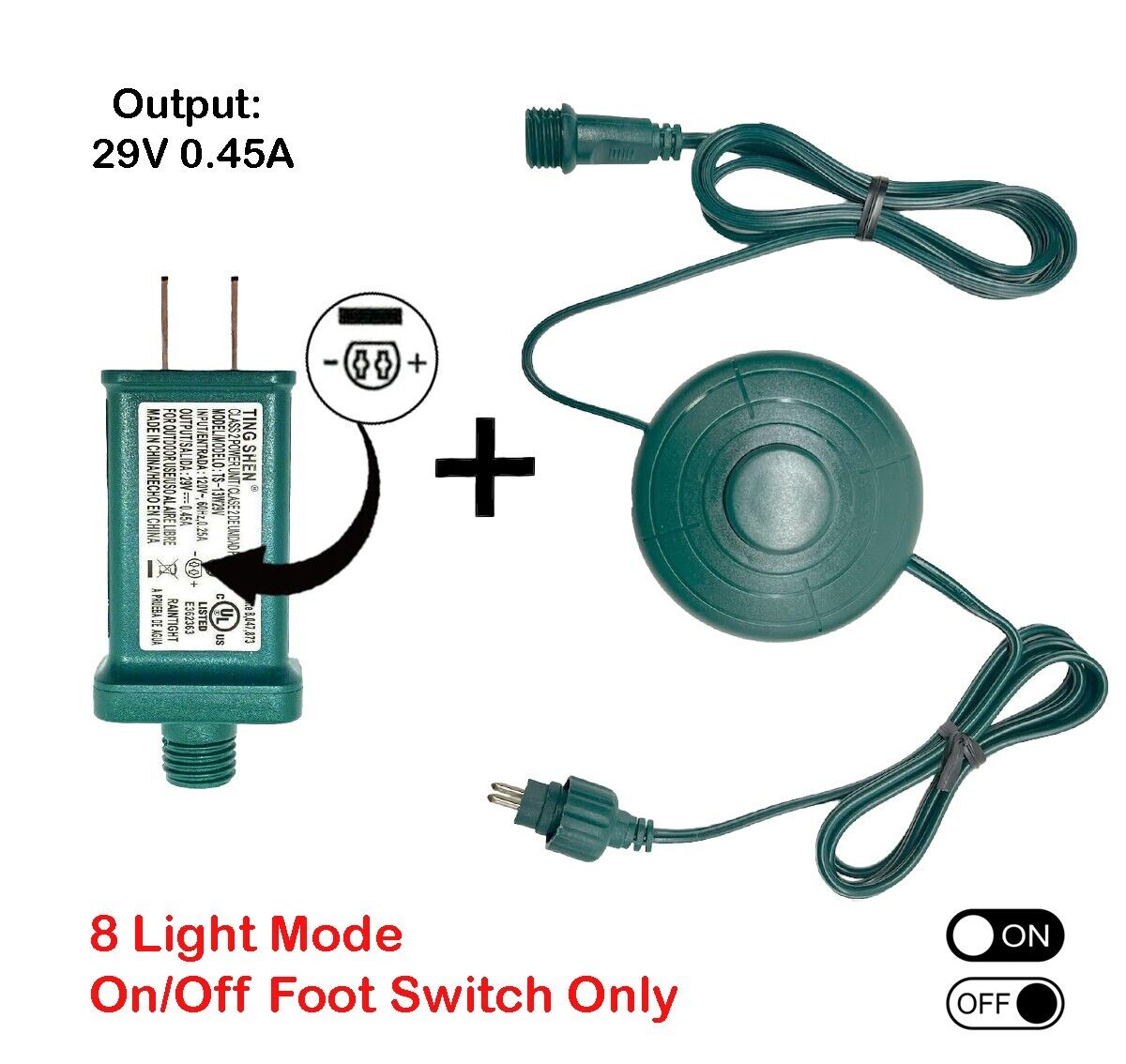 Set Adapter DC 29V 0.45A + Power Cord Foot Switch 1/2in Plug 6Ft - 8 LIGHT MODE