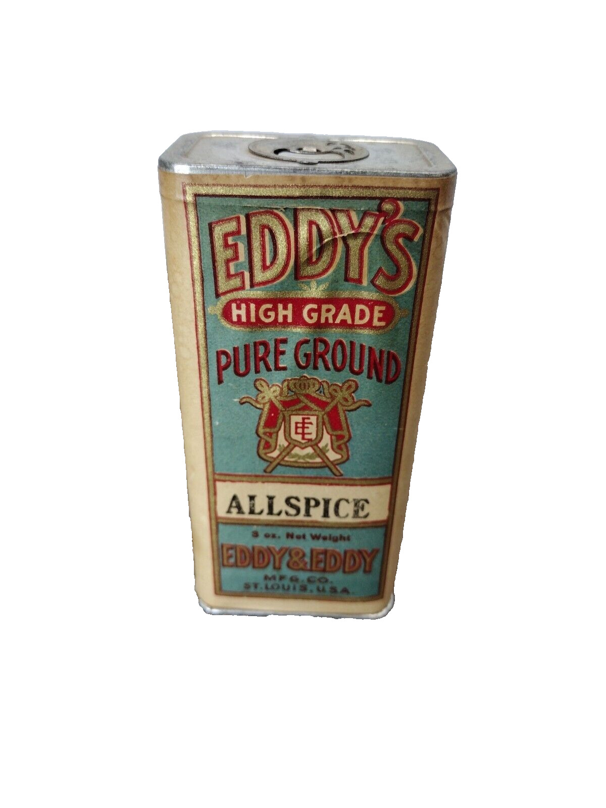 RARE EDDY\'S HIGH GRADE GROUND ALLSPICE TIN VTG ANTIQUE ST. LOUIS MO. EDDY & EDDY