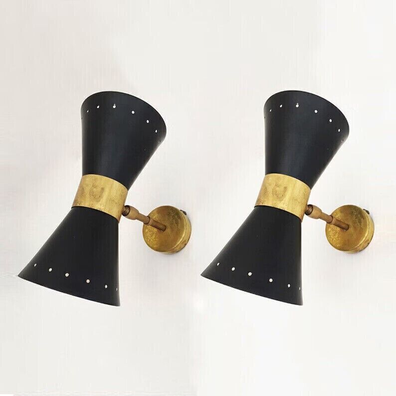Pair of Diablo Wall Sconce 1950s Design Adjustable Italian Handmade Brass Lamp