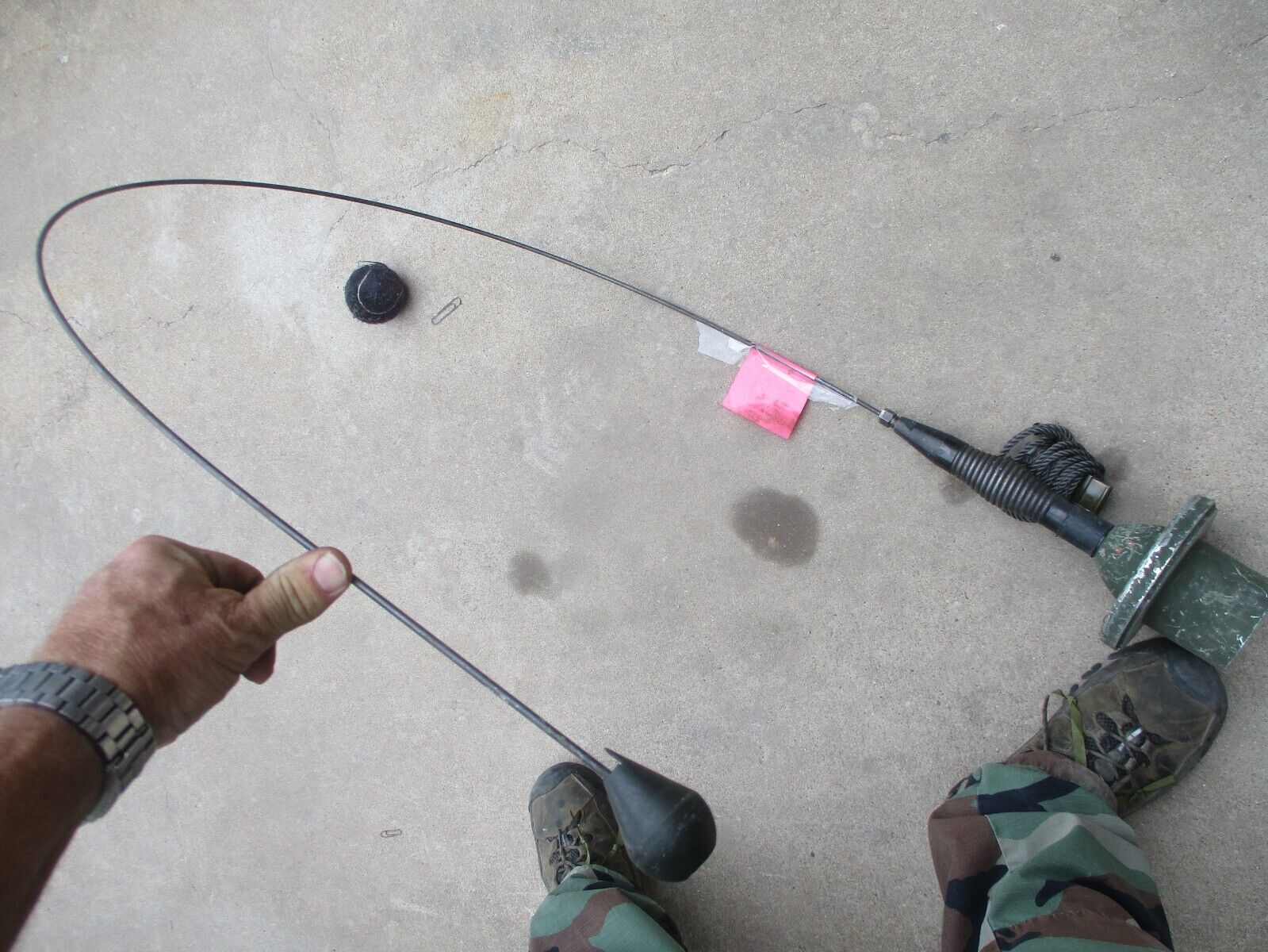 Used 6\' Steel Whip, Spring Base & Tie Down Rope, SINCGARS, HMMWV Military Vehicl