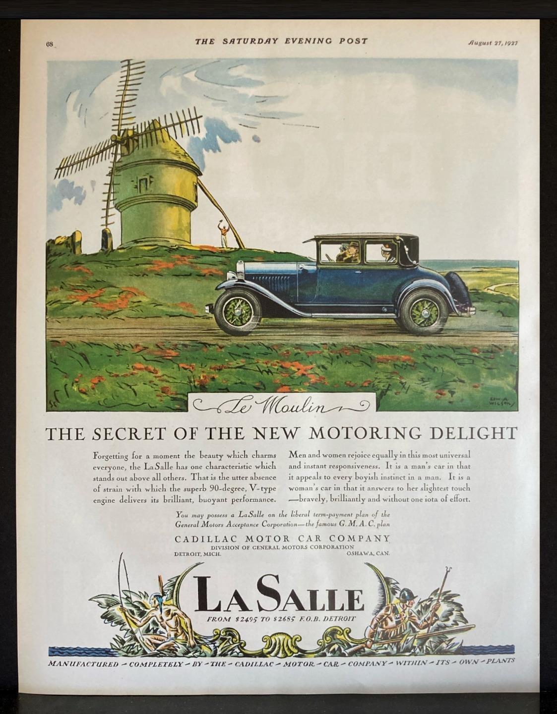 1927 Cadillac LaSalle Convertible Coupe Le Moulin Windmill Edw A Wilson Art Ad