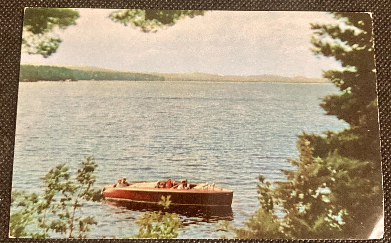 Naples, ME Vintage Postcard Long Lake and Vintage Boat