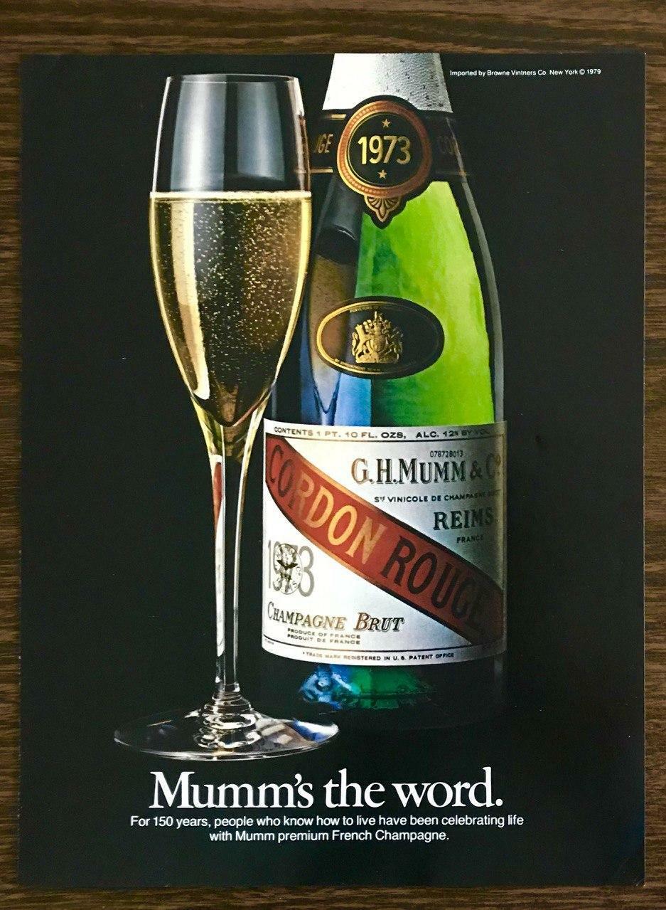 1979 Mumm Premium French Champagne PRINT AD Mumm\'s the Word