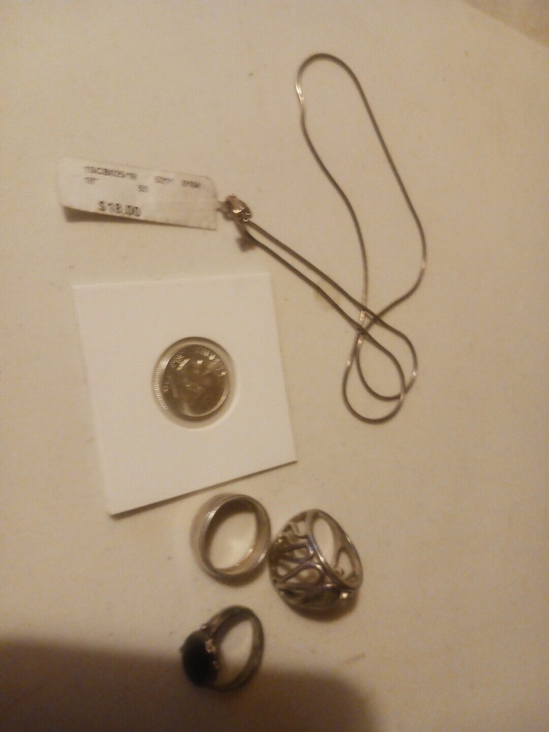 Junk Drawer Three Silver Rings 925 Necklace 1961 D Silver Dime