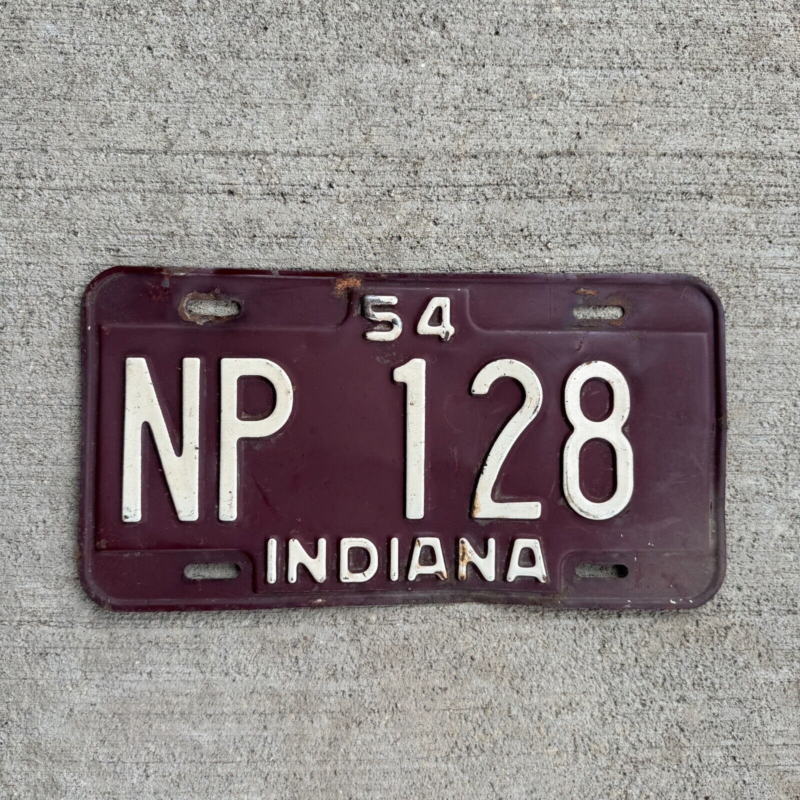 1954 Indiana License Plate Vintage Auto Tag Garage Wall Decor Red NP 128