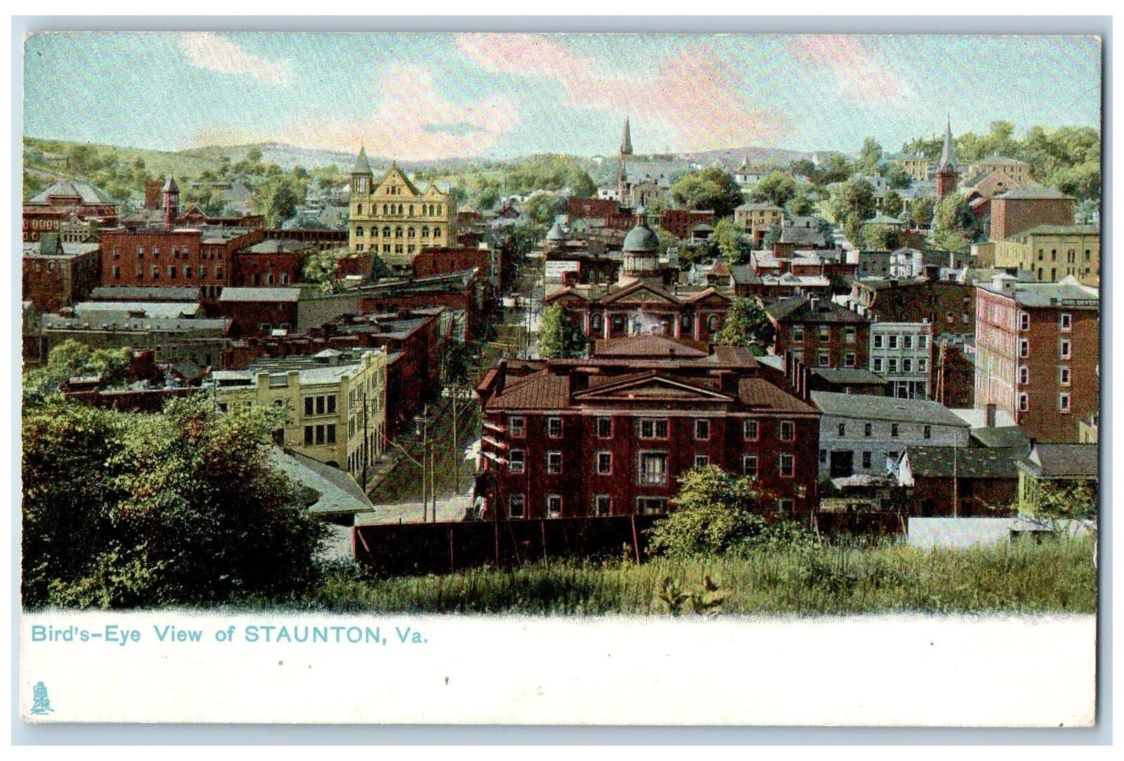 Staunton Virginia Postcard Bird's Eye View Of Residence Section c1910 Trees Tuck