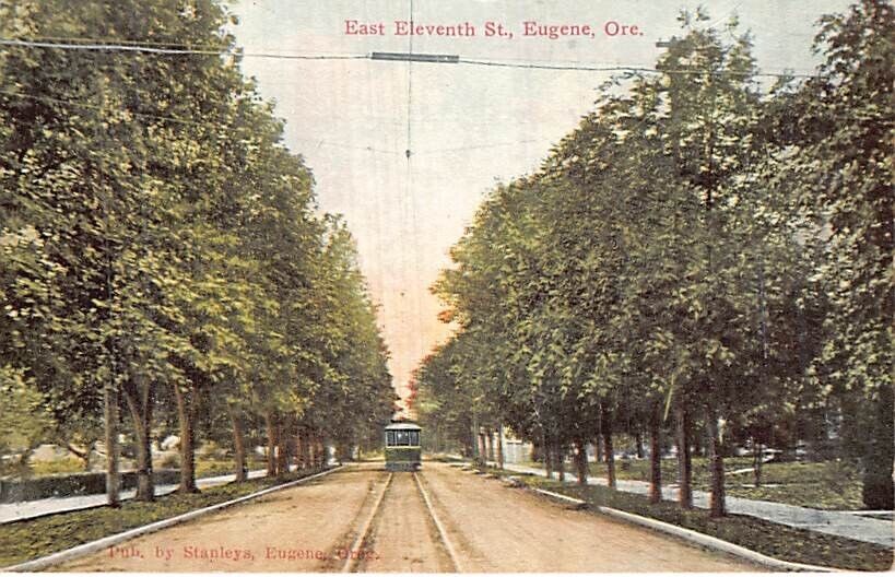 Postcard OR: East 11th Street, Eugene, Oregon, Street Car, Antique DB 1910\'s