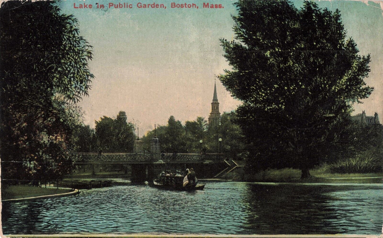 Boston MA Lake in Public Garden Postcard B156