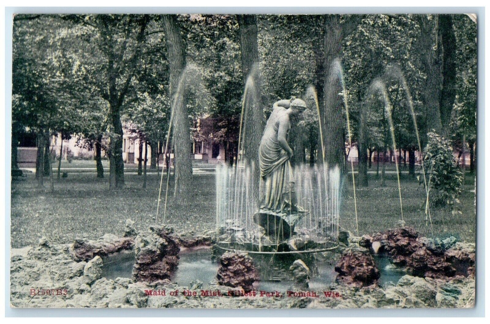 1910 Maid Mist Gillett Park Fountain Statue Sculpture Tomah Wisconsin Postcard