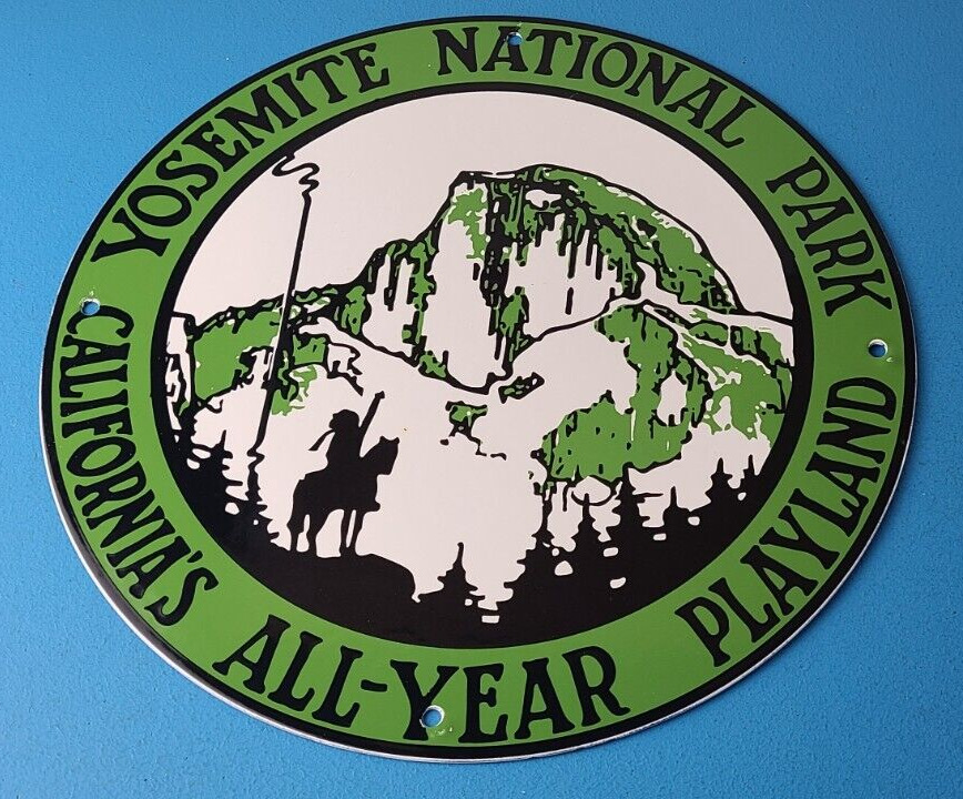 Vintage National Park Sign - Yosemite California Gas Pump Porcelain Sign