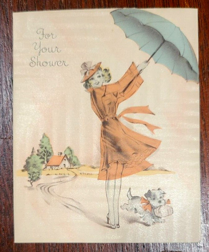 Vintage 1938 For Your Shower Small Greeting Gift Card ~ Satin Finish