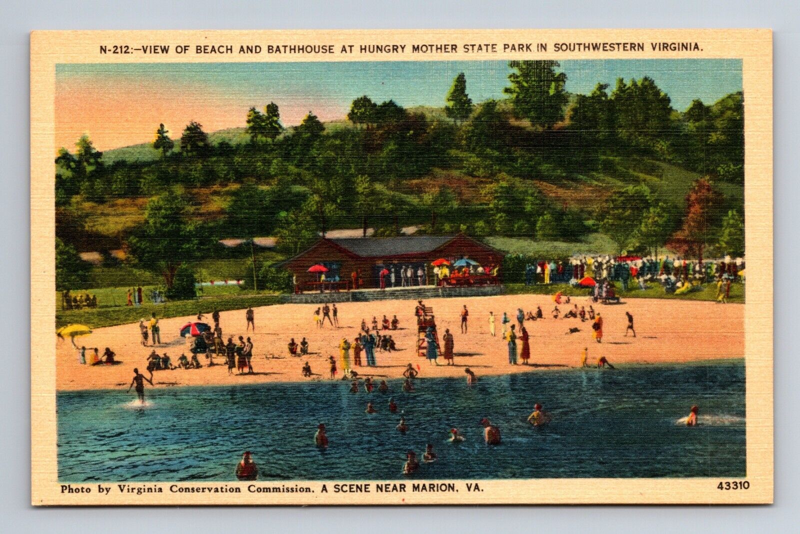 Hungry Mother State Park Bathhouse and Beach Southwestern Virginia Postcard