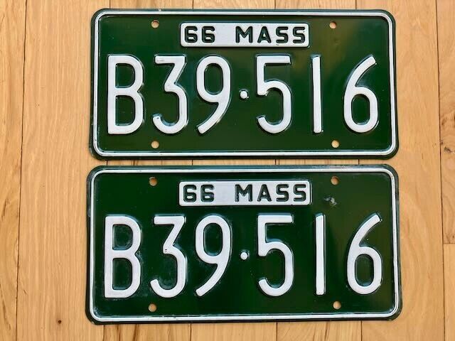 Pair of 1966 Massachusetts License Plates - YOM Clear