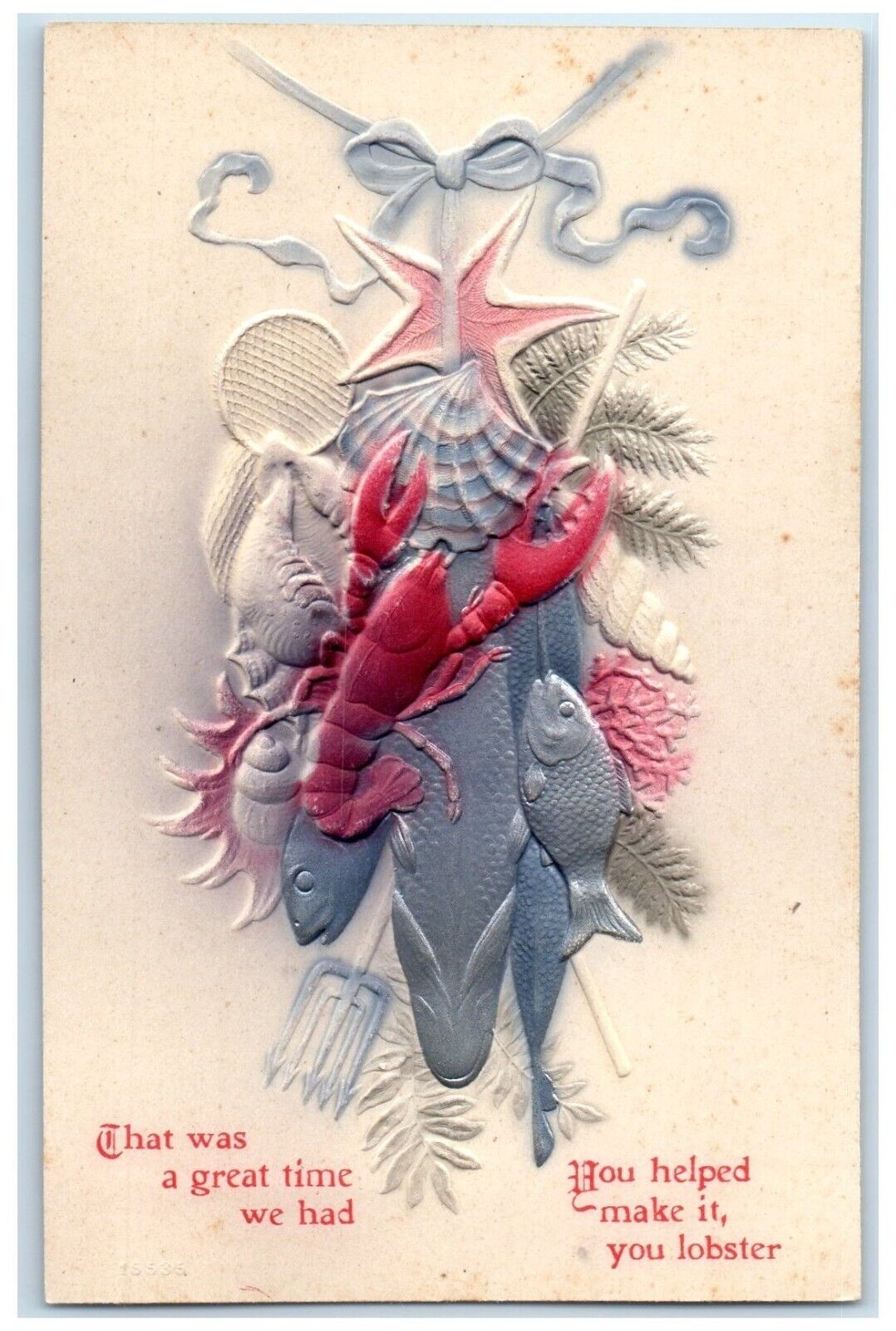 c1910's Catches Fishes Lobster Airbrushed Embossed Unposted Antique Postcard