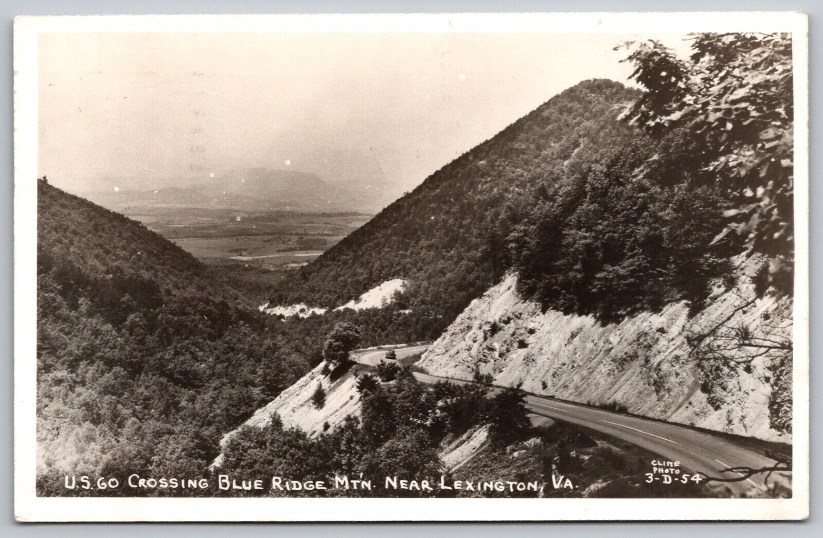 Postcard RPPC, U.S. 60 Crossing Blue Ridge Mtn. Near Lexington VA Posted 1947