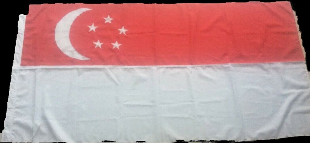 Vintage 1960s cotton 6ft x 3ft Singapore National Flag 